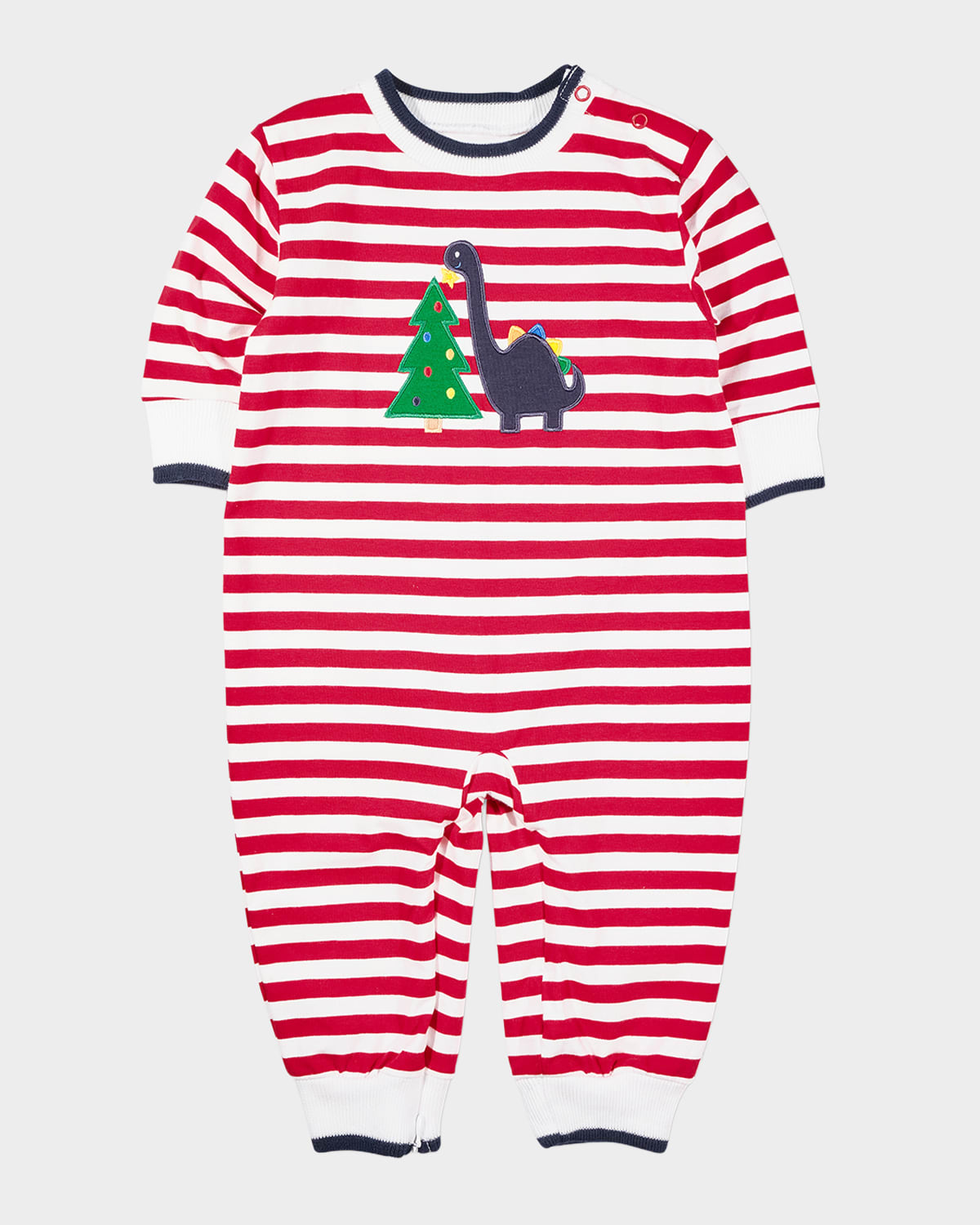 Florence Eiseman Boy's Dino & Christmas Tree Stripe Knit Longall In Multi