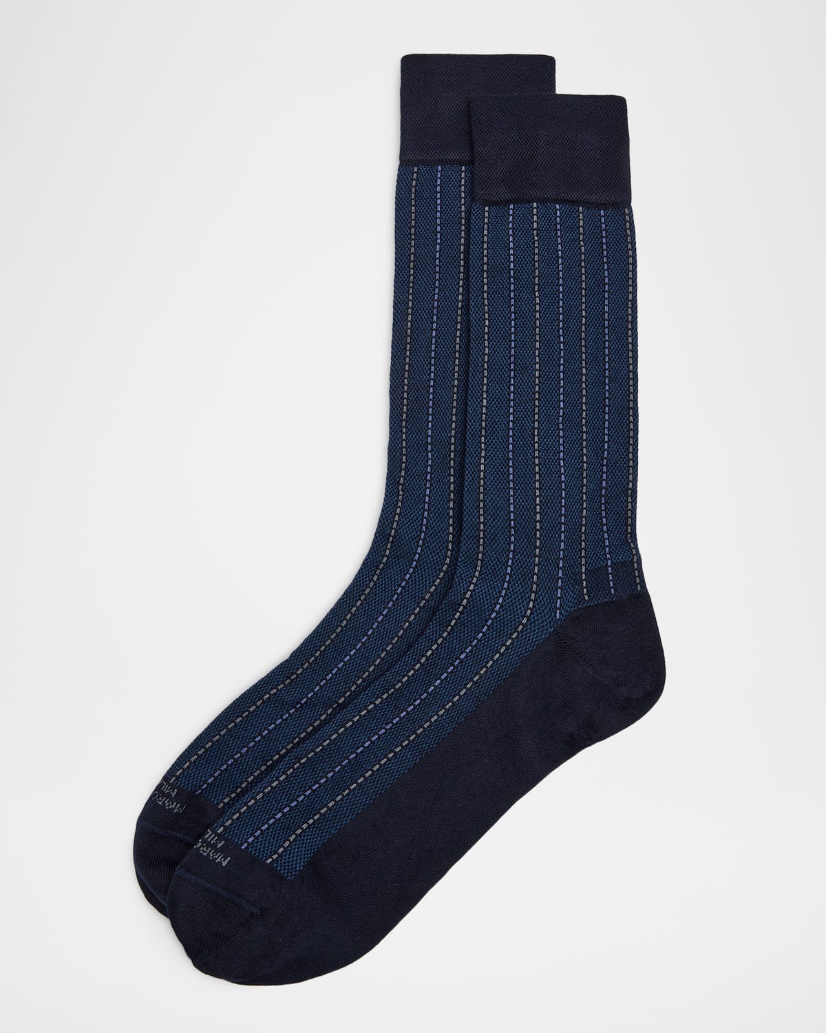Marcoliani Men's Elegance Pique Crew Socks In Blue