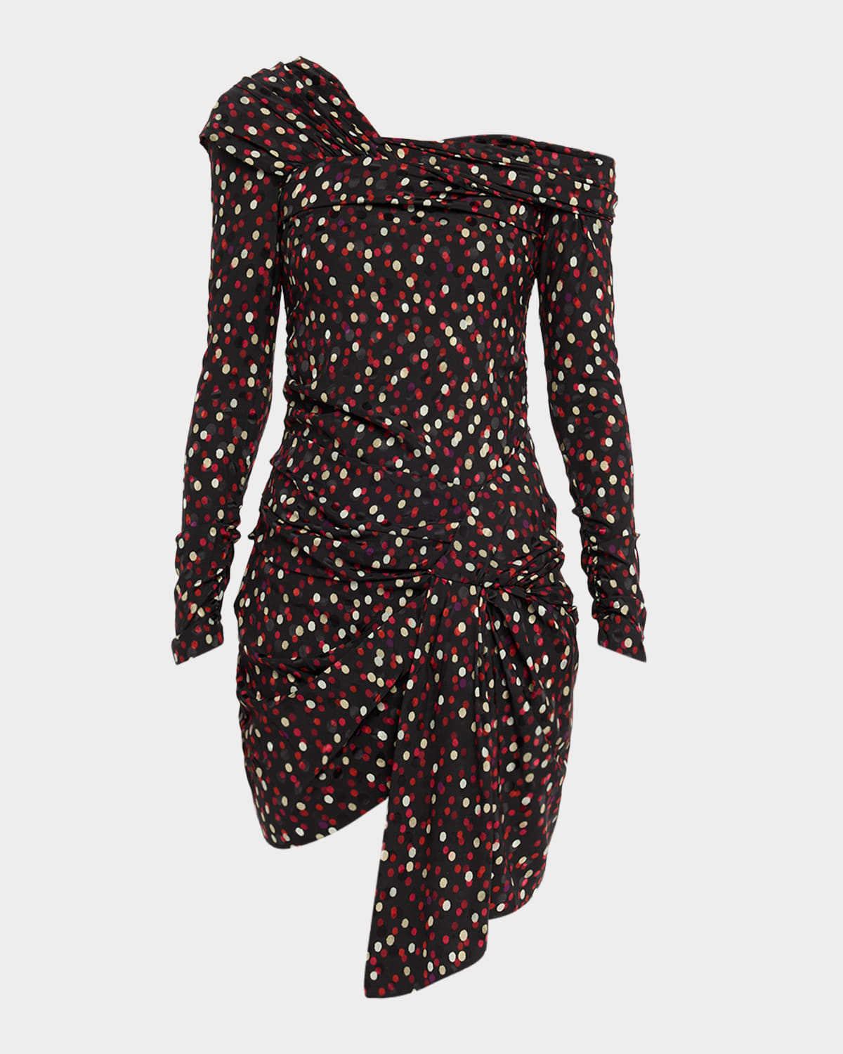 Isabel Marant Off-the-shoulder Polka-dot Jacquard Long-sleeve Mini Dress In Multi