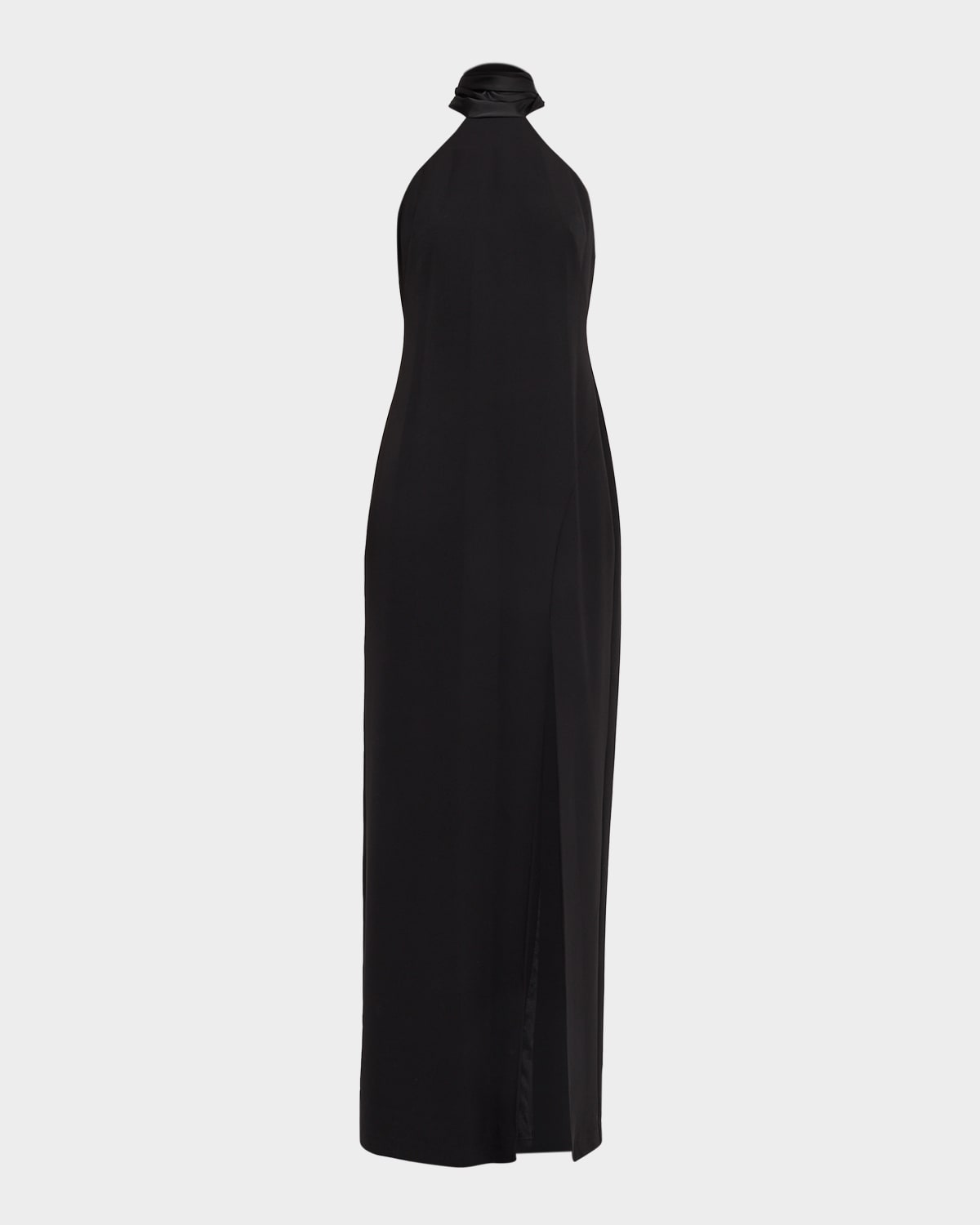 Aidan Mattox Draped Bonded Crepe Column Gown In Black