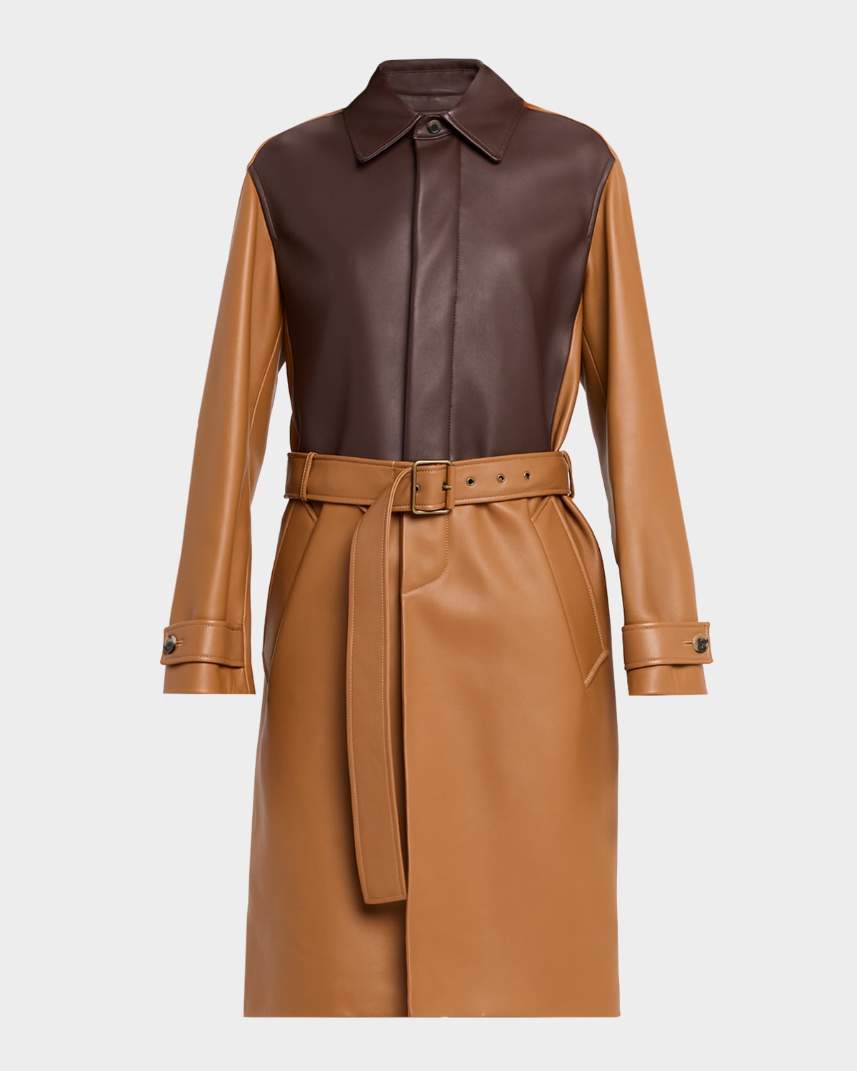 Loewe Bi-Color Leather Belted Long Trench Coat