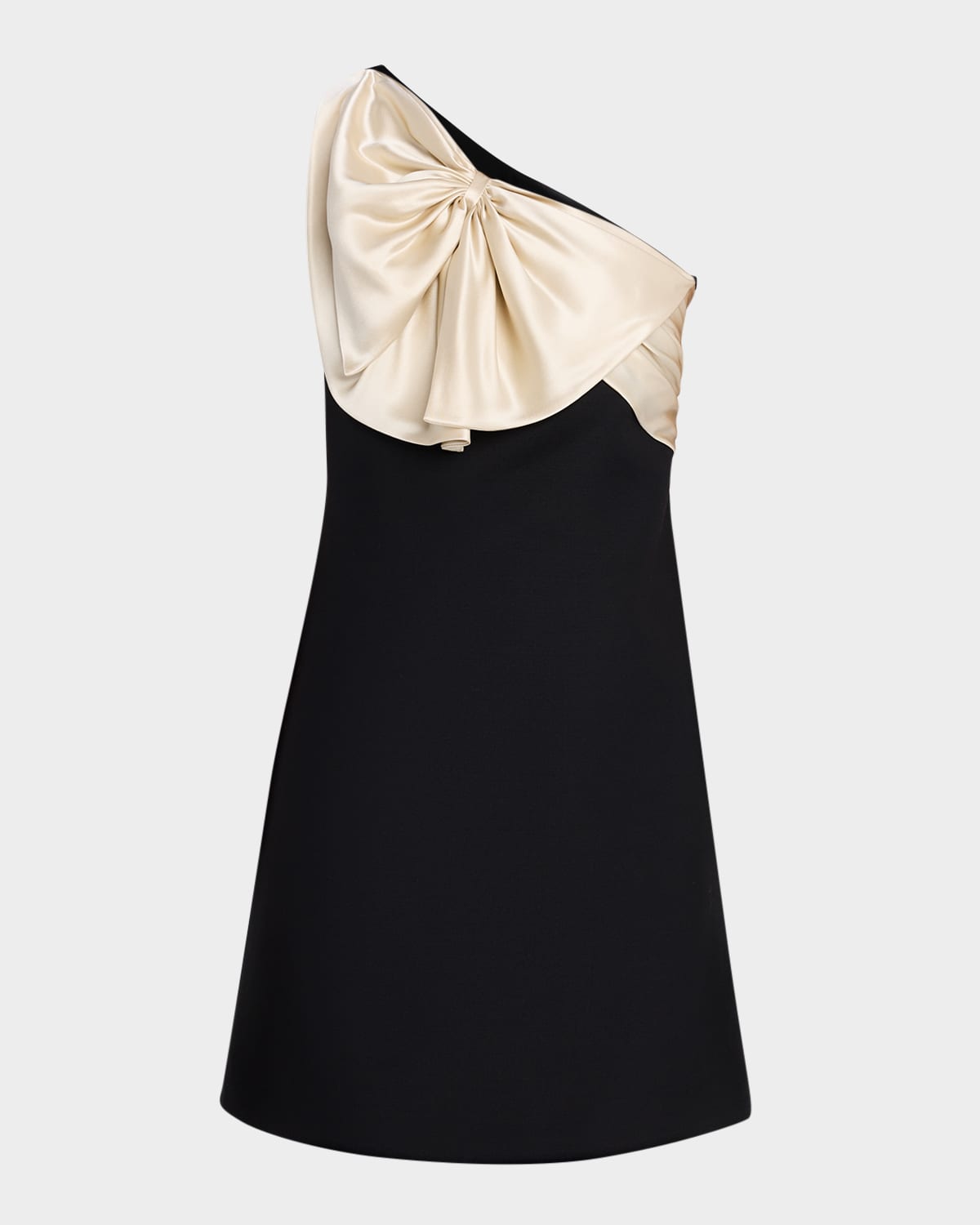 Valentino Satin Bow One-shoulder Mini Dress In Black