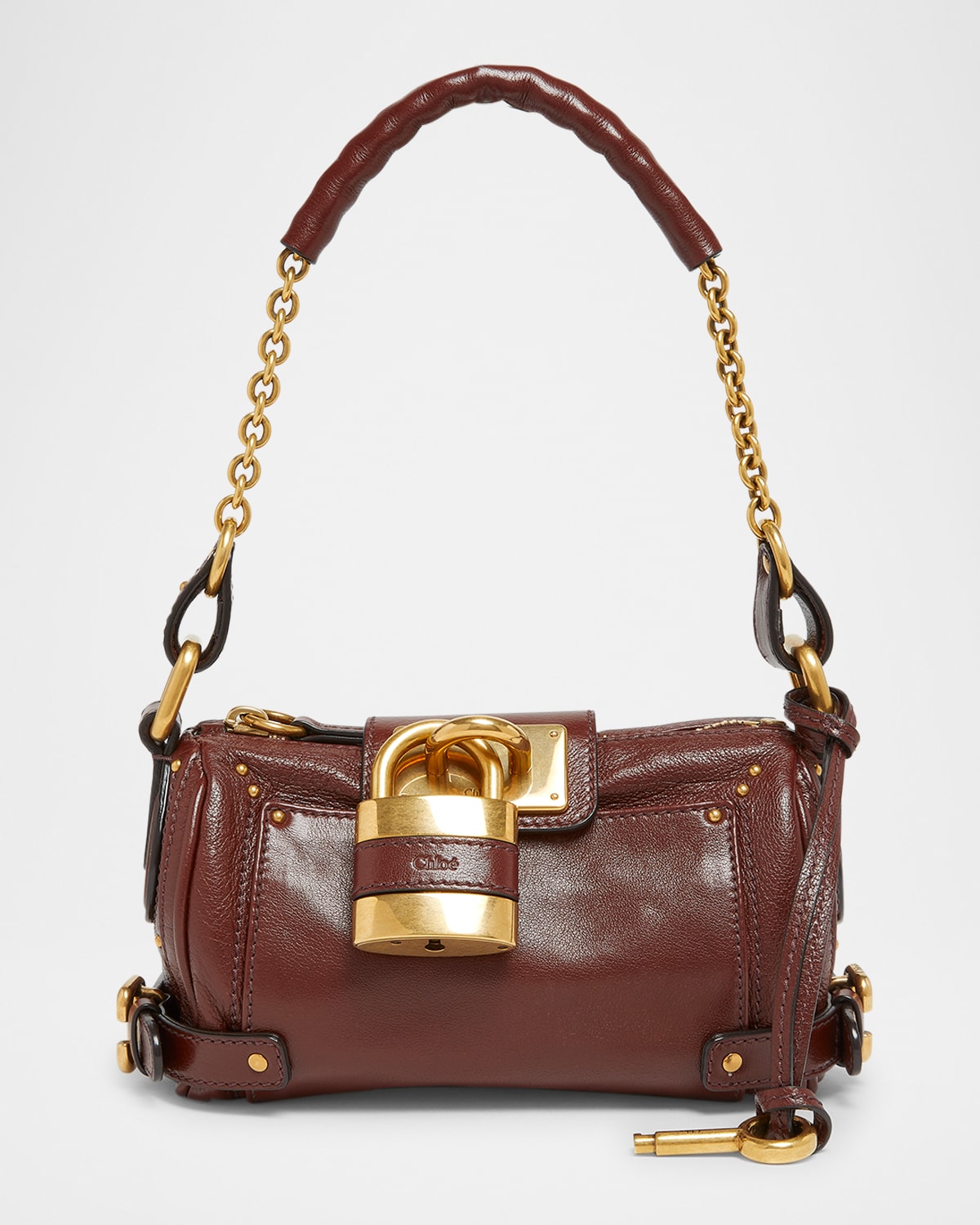 Chloé Paddington Rounded Padlock Shoulder Bag In Leather In Brown