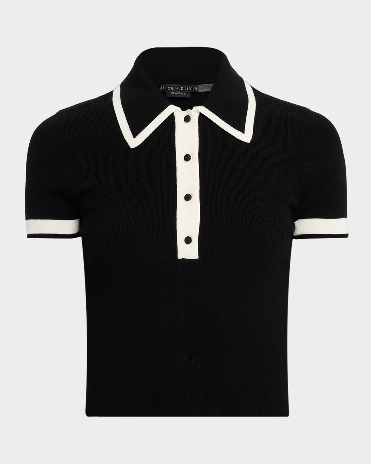 Alice And Olivia Pia Wool-blend Knit Polo In Black