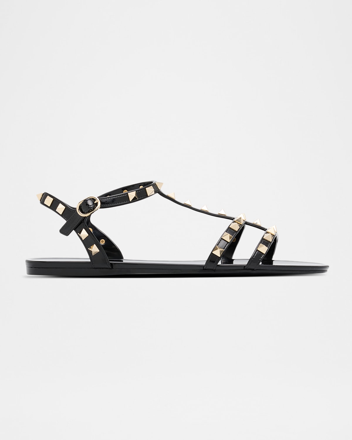 Valentino Garavani Rockstud Jelly Flat Gladiator Sandals In Black