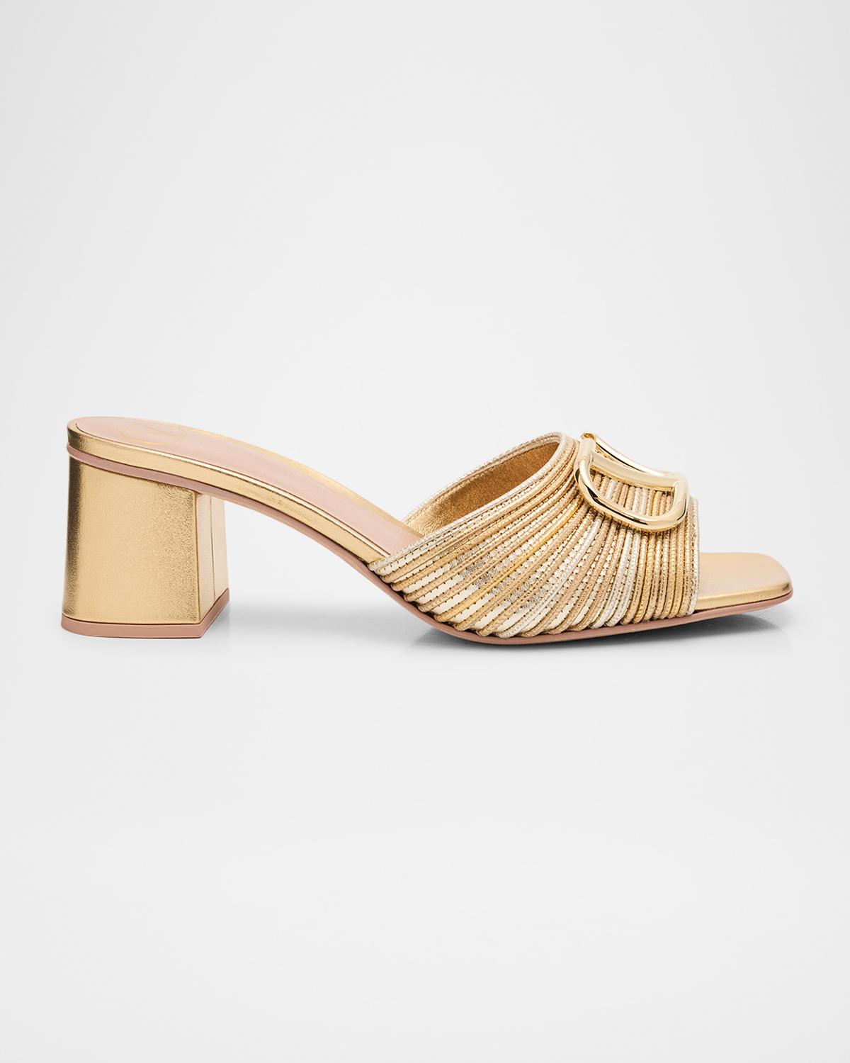 60mm VLogo Metallic Leather Mule Sandals