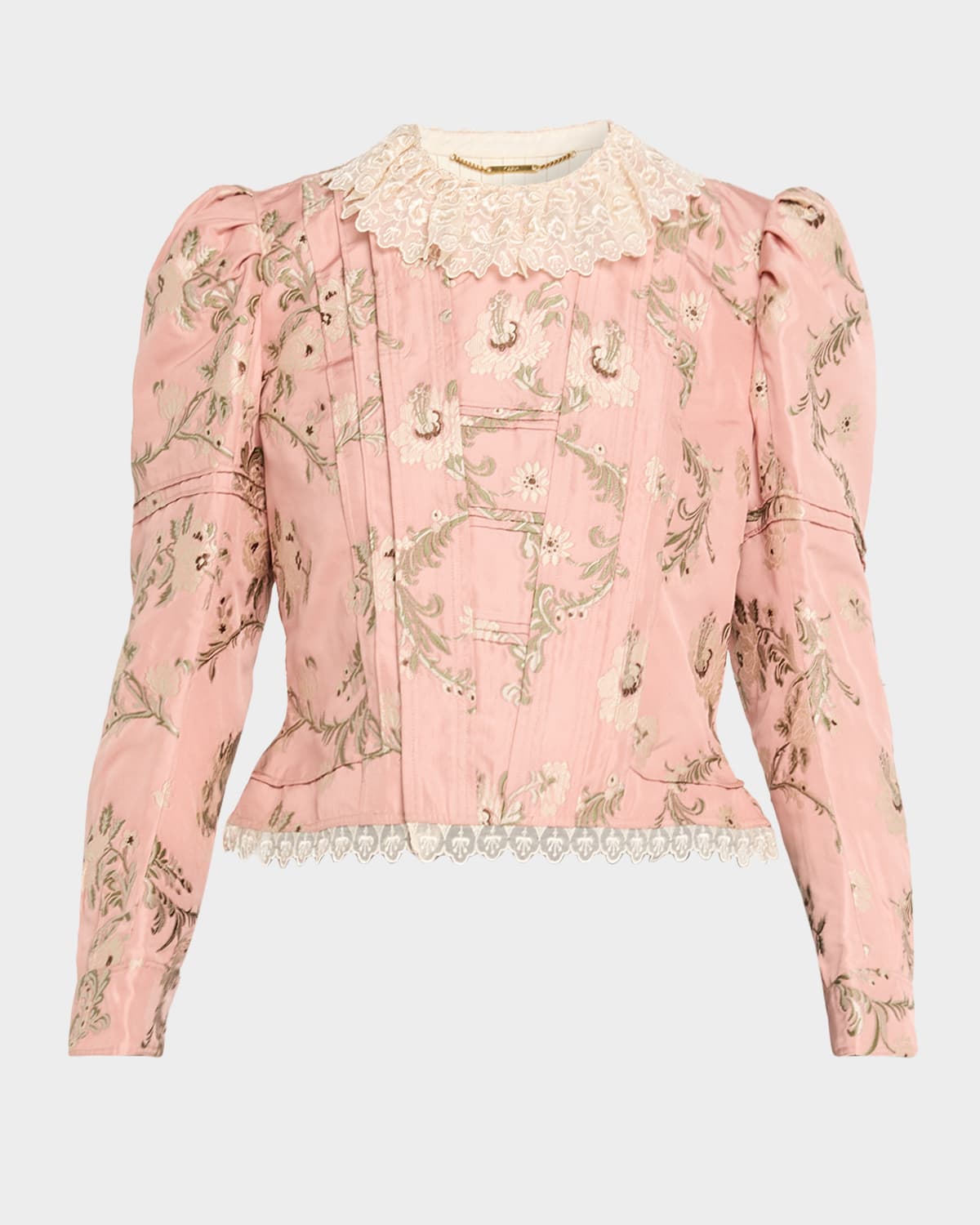 Chloé Floral-jacquard Lace-collar Jacket In Pink