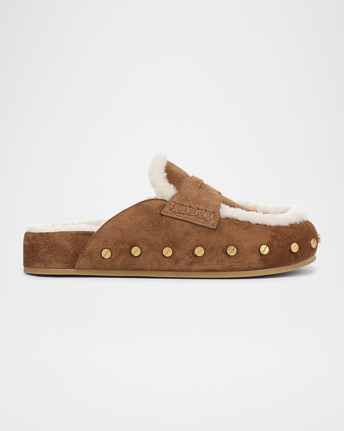 Veronica Beard Fenix Studded Shearling Loafer Mules In Brown