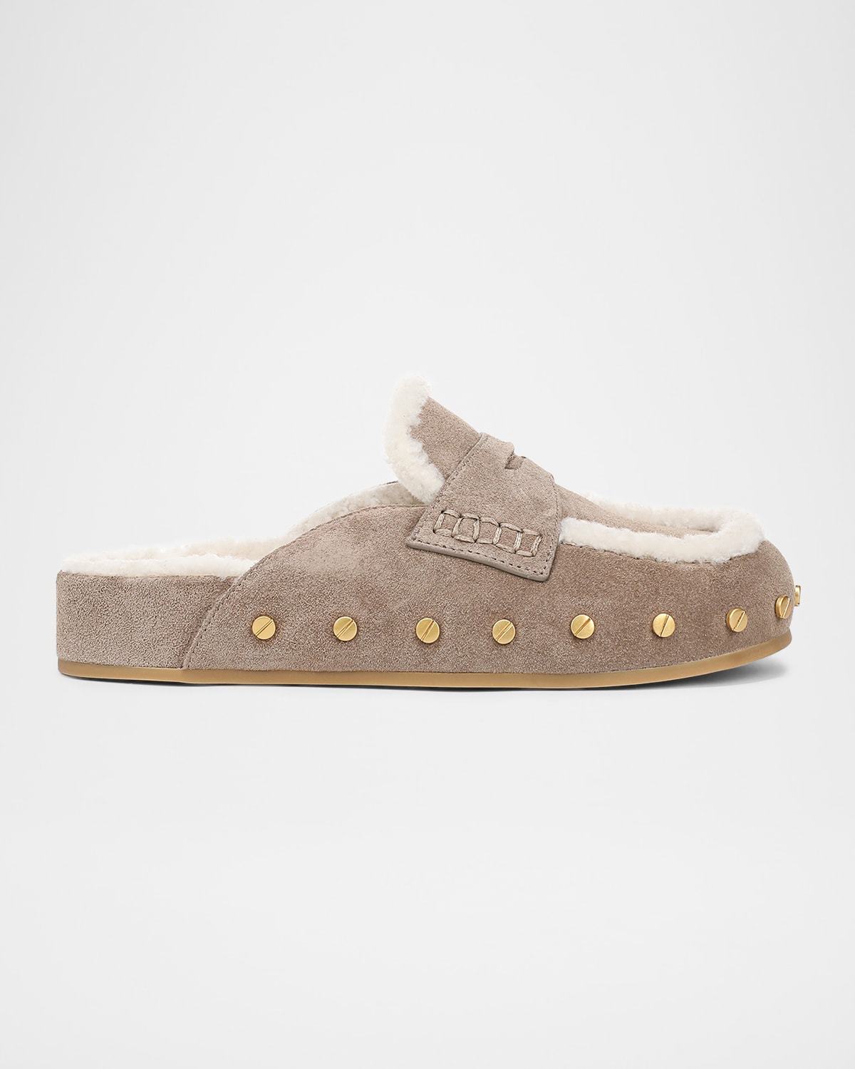 Veronica Beard Fenix Studded Shearling Loafer Mules In Gray