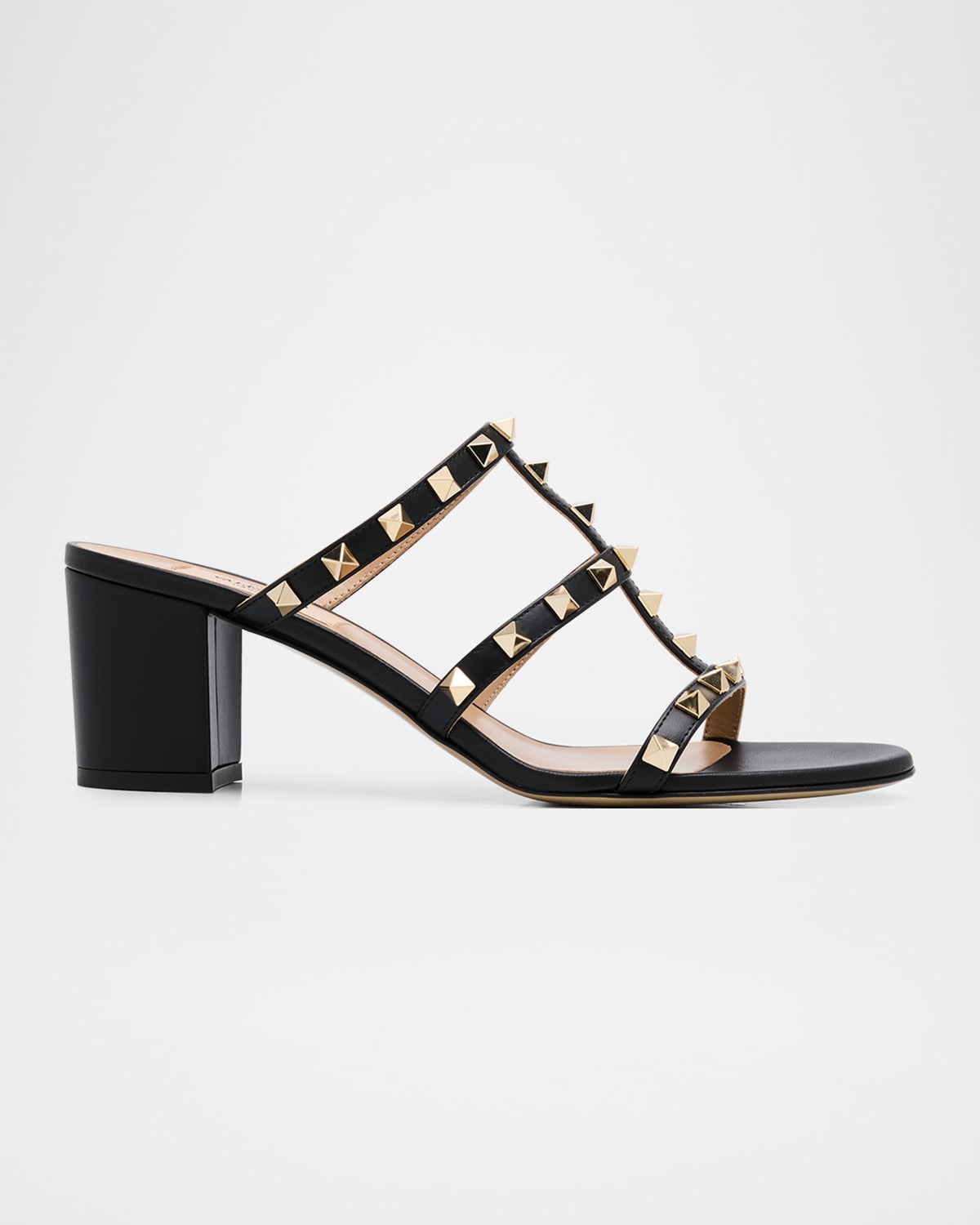 Valentino Garavani 60mm Rockstud Caged Block-heel Slide Sandals In Black
