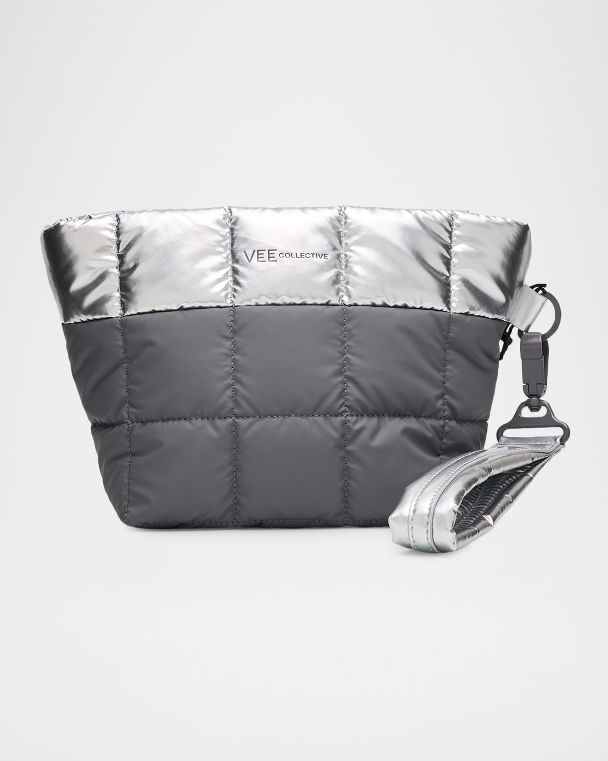 Veecollective Porter Puffy Metallic Nylon Clutch Bag