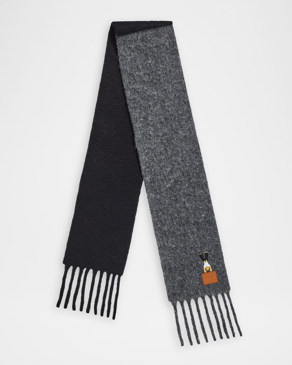 Loewe Embroidered Two-tone Wool Scarf In Gray