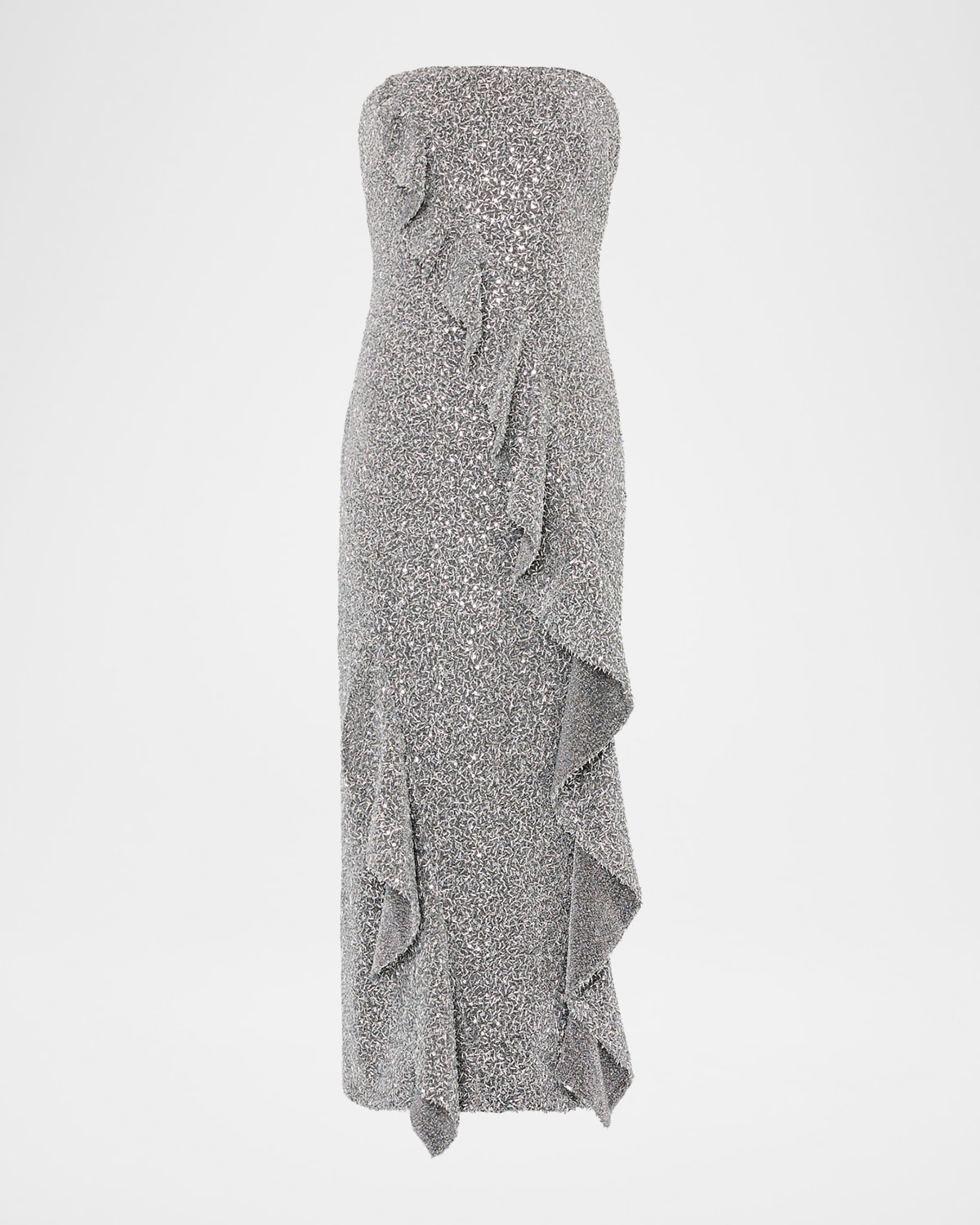 Milly Katy Sequin Strapless Ruffle Midi Dress In Gray