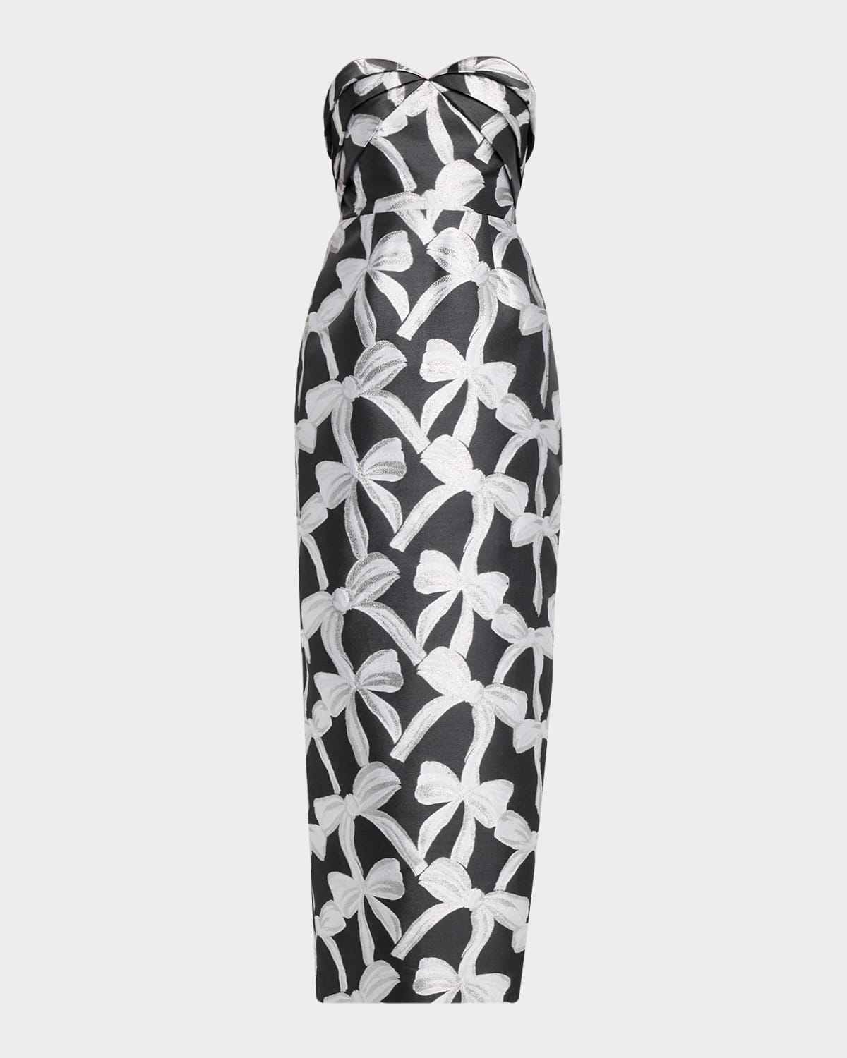 Milly Donna Strapless Bow Jacquard Column Maxi Dress In Multi