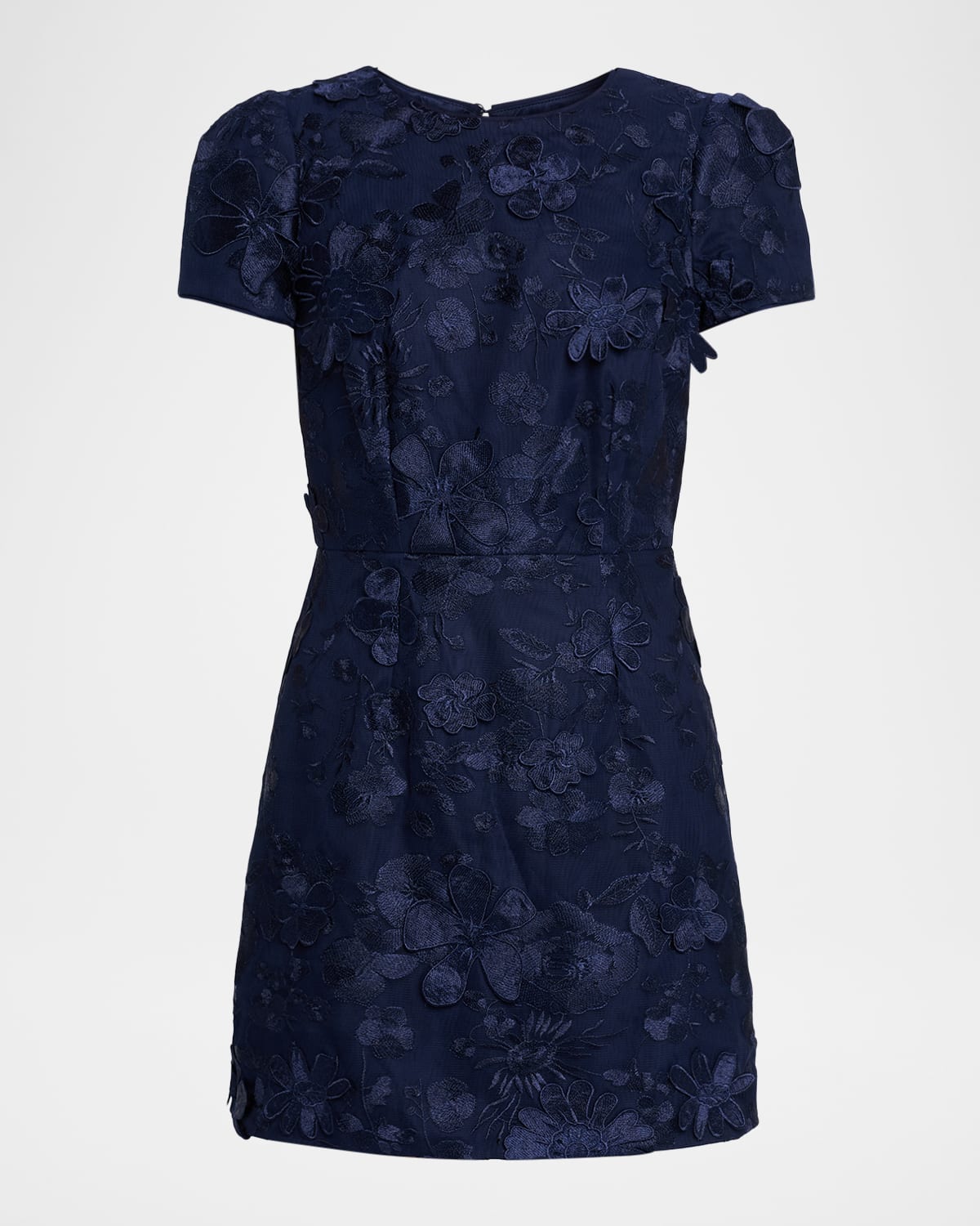 Milly Daisy Embroidered Puff-sleeve Mini Dress In Blue