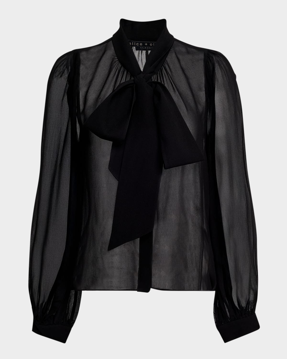 Alice And Olivia Brentley Tie-neck Sheer Blouse In Black