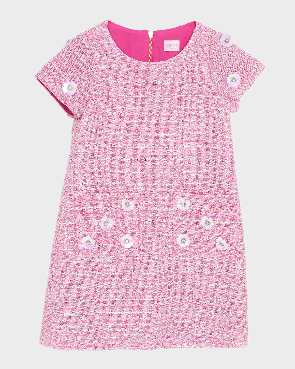 Zoe Girl 's Honey Floral Sequin Tweed Mini Dress, Size 7-16