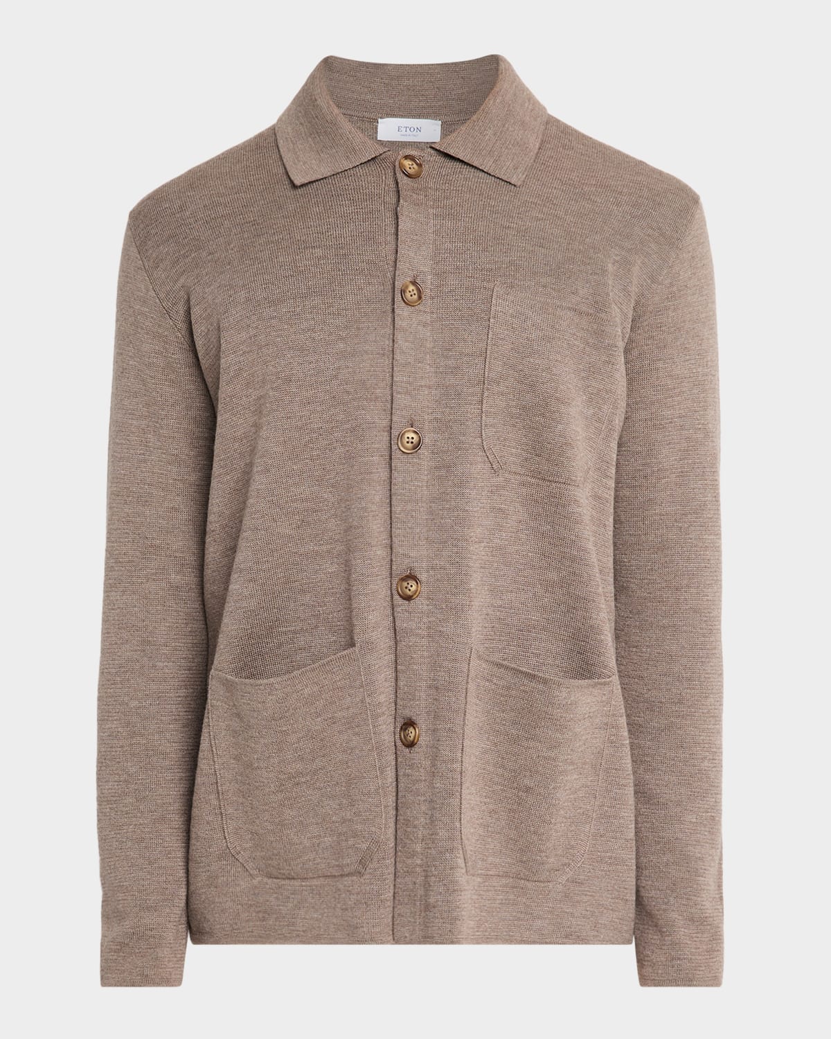 Eton Merino Wool Milano Knit Overshirt In Neutral