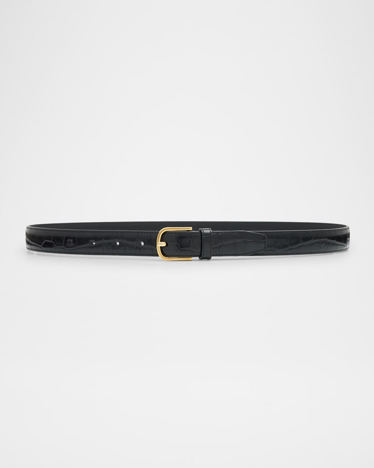 Totême Slim Croc-embossed Leather Belt In Black