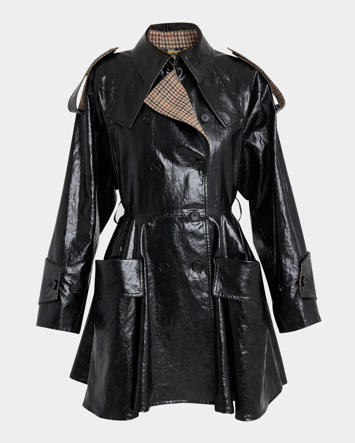 Chloé Coated Linen Belted Riding Trench Coat In Black