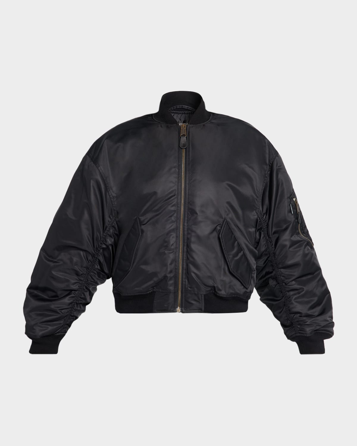 Balenciaga Ruched-sleeve Technical Bomber Jacket In Black