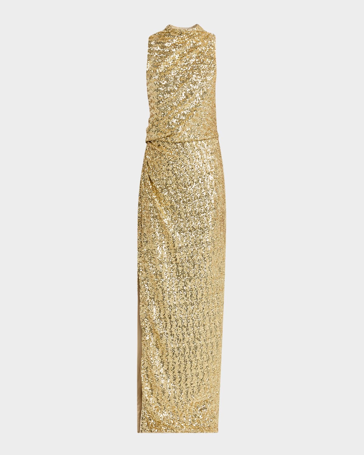 Balmain Draped Sequined Halter Column Gown