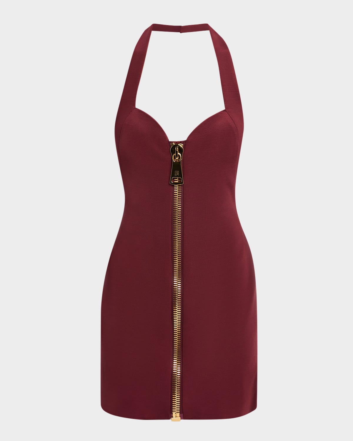 Balmain Zip-front Compact Knit Halter Mini Dress In Purple