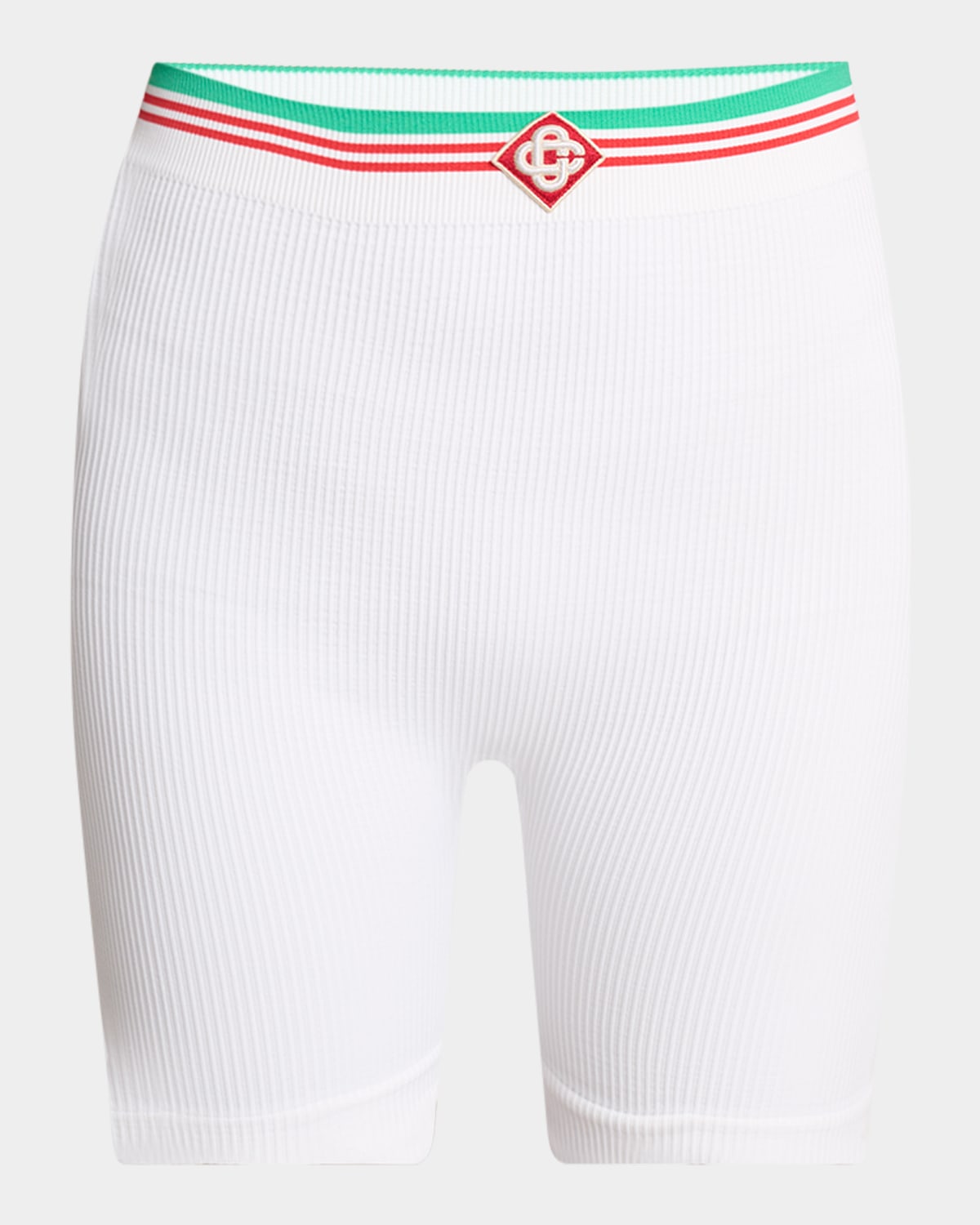 Casablanca Logo-band Seamless Rib Biker Shorts In White