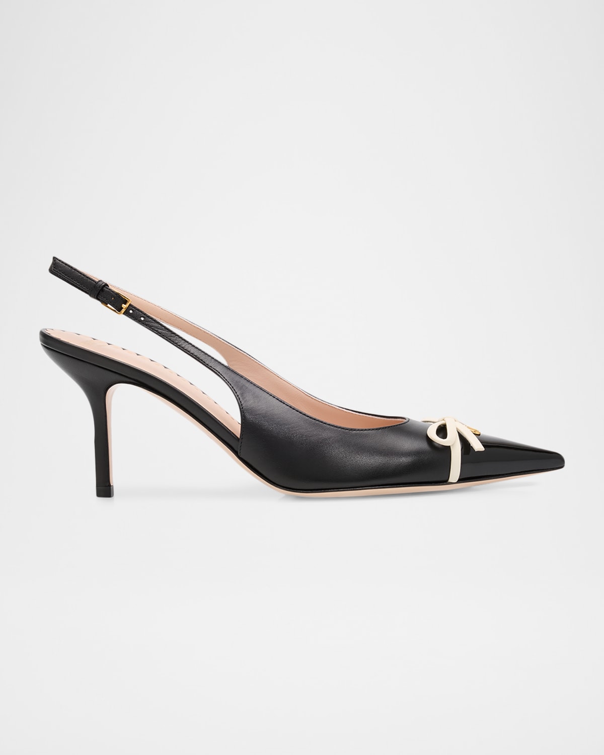 Valentino Garavani 45mm Bepointy Patent Leather And Kidskin Slingback Pumps In Black