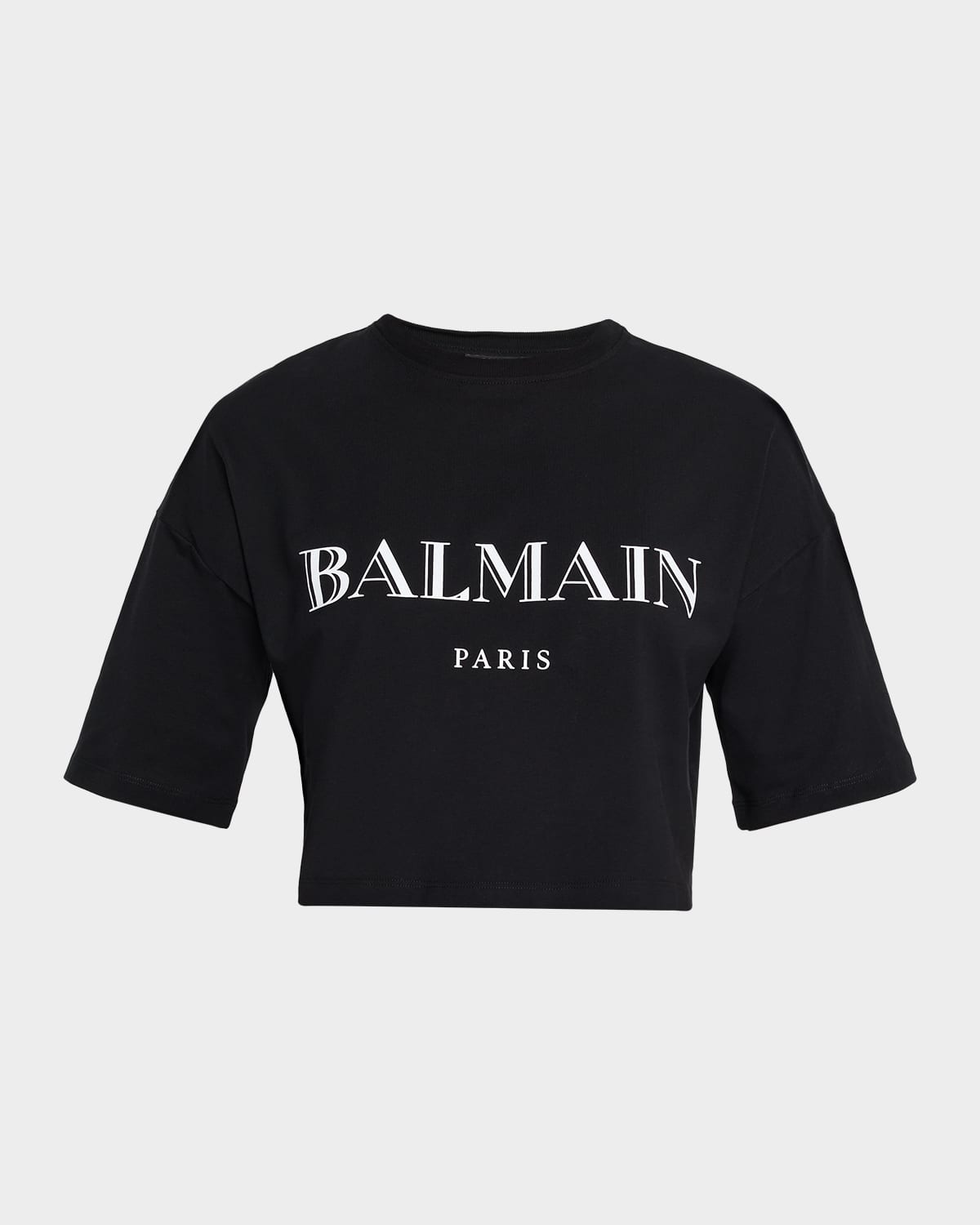 Balmain Logo Short-sleeve Bulky Crop T-shirt In Black
