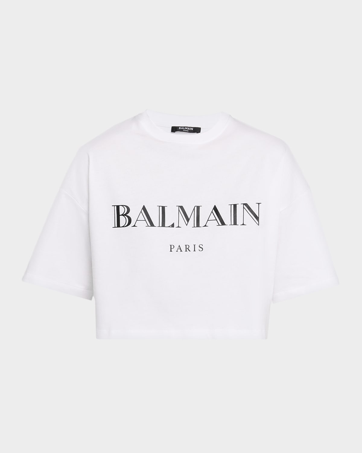 Balmain Logo Short-sleeve Bulky Crop T-shirt In White