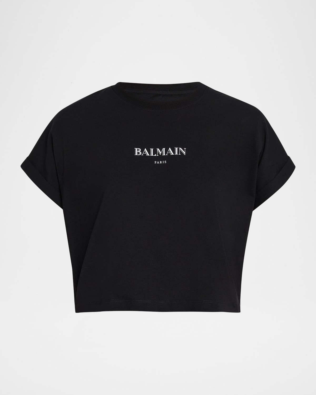 Balmain Logo Short-sleeve Crop T-shirt In Black