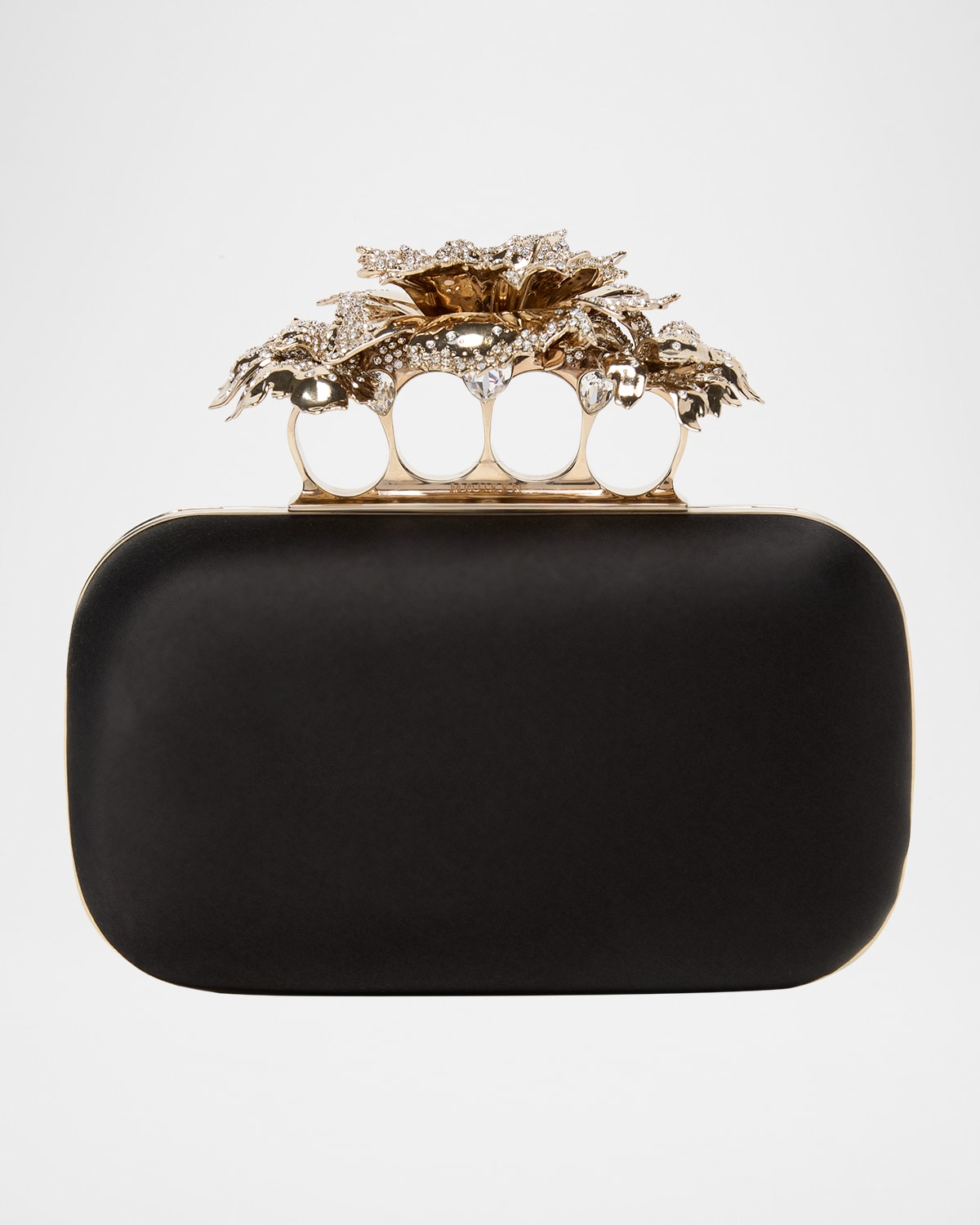 Alexander Mcqueen Carnation Crystal-encrusted Silk Satin Clutch Bag In Multi