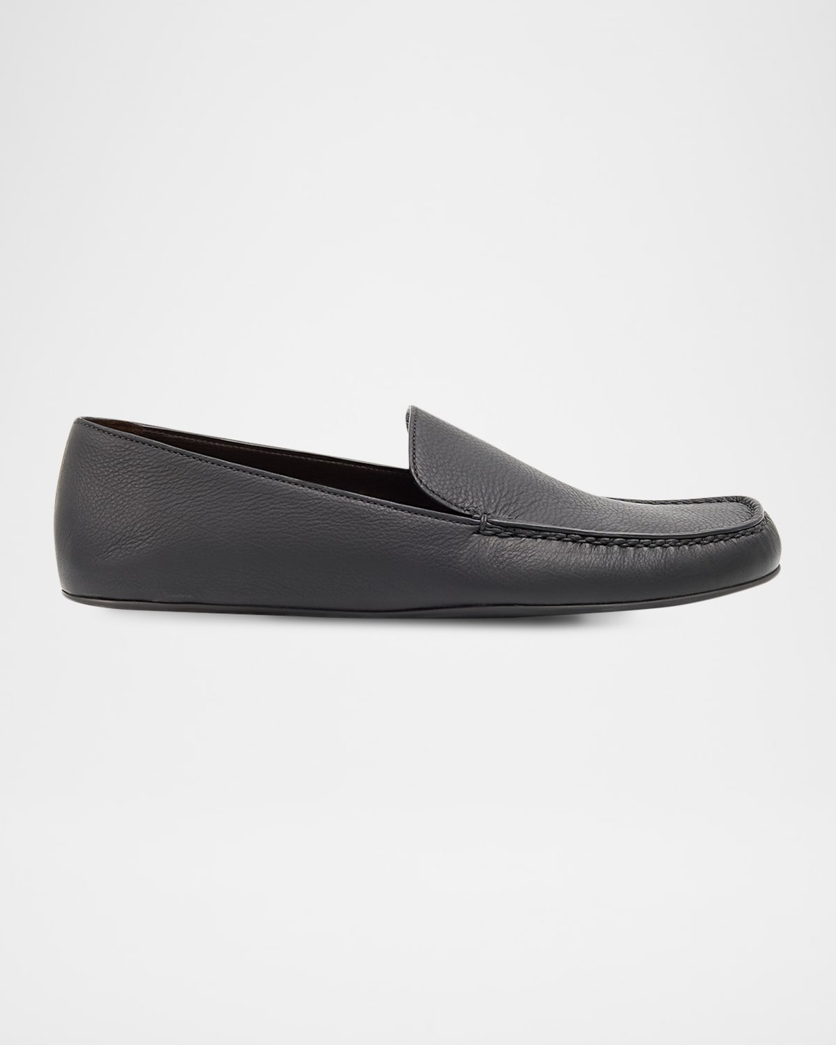 The Row Leo Grained Leather Slippers In Black