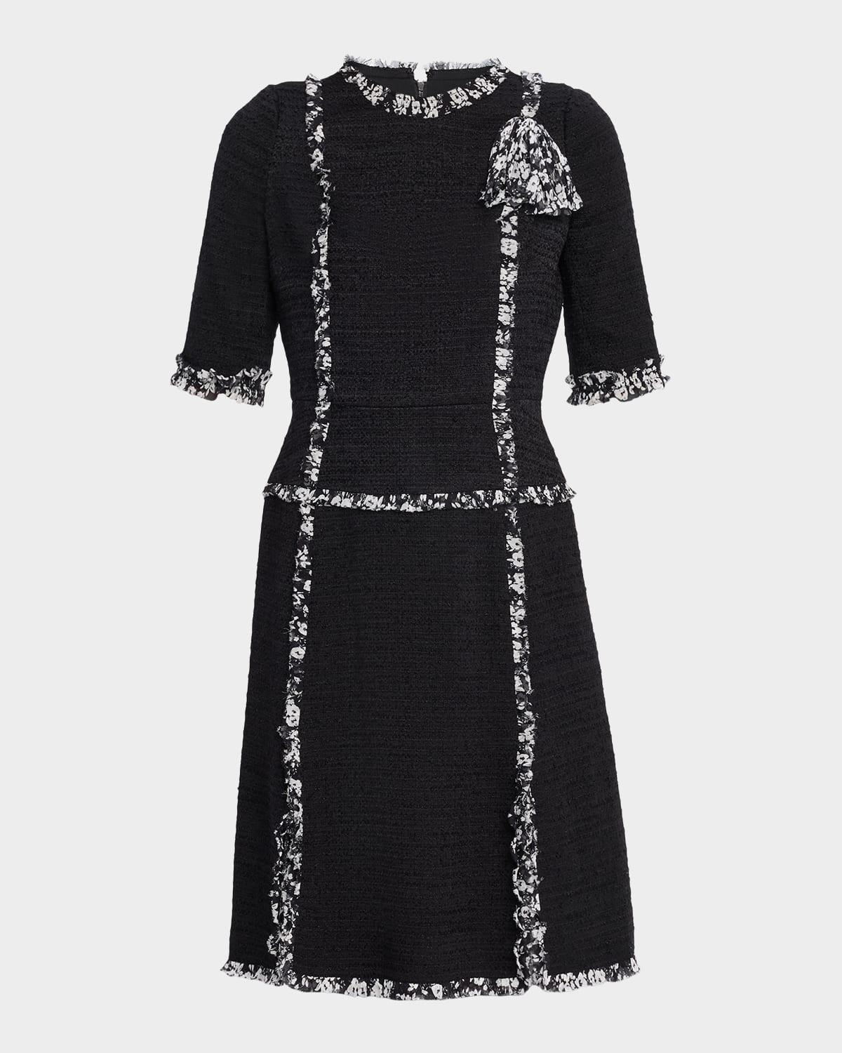 Rickie Freeman For Teri Jon Ruffle-trim Tweed Dress In Black