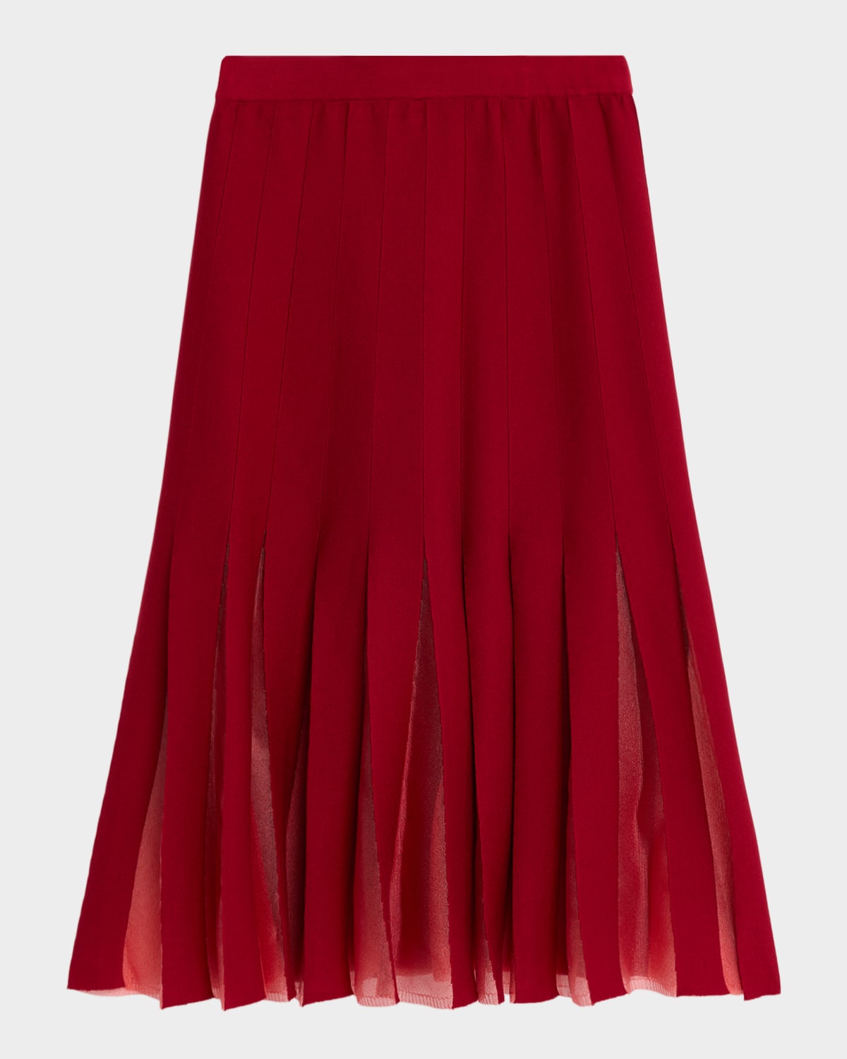 Misook Sheer Panel Knit A-line Midi Skirt In Red