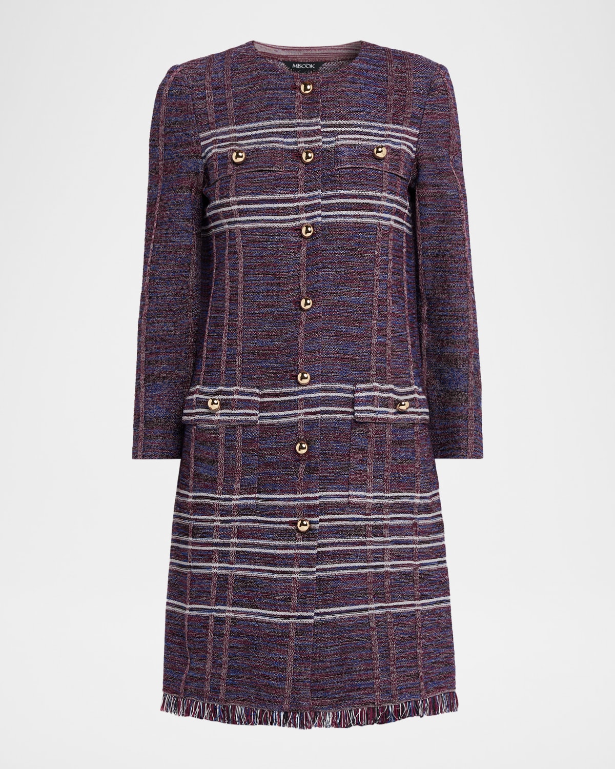 Misook Mélange Striped Fringe-Trim Knit Jacket