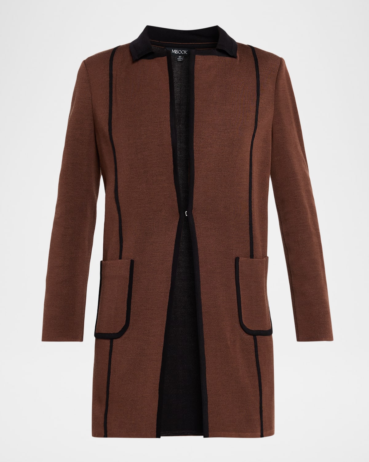 Misook Two-tone Knit Jacket In Brown