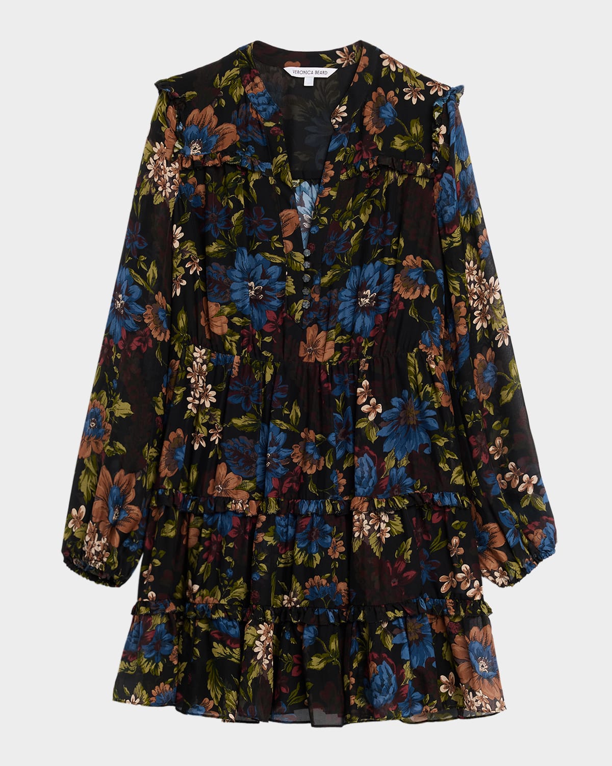 Veronica Beard Justine Floral Silk Mini Dress In Black