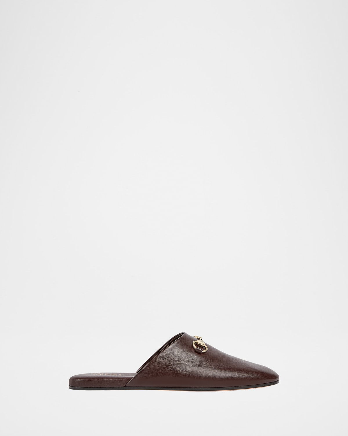 Gucci Annette Leather Flat Mules In Brown