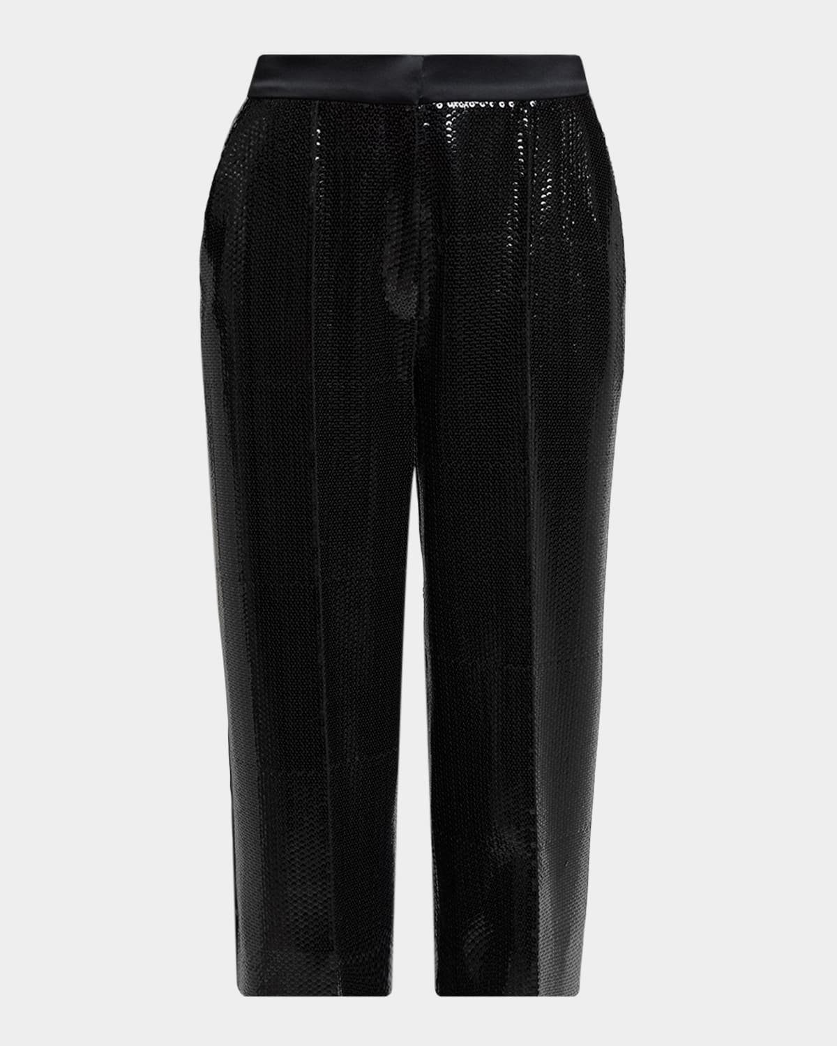 Elie Saab Sequined Satin Wide-leg Crop Tuxedo Pants In Black
