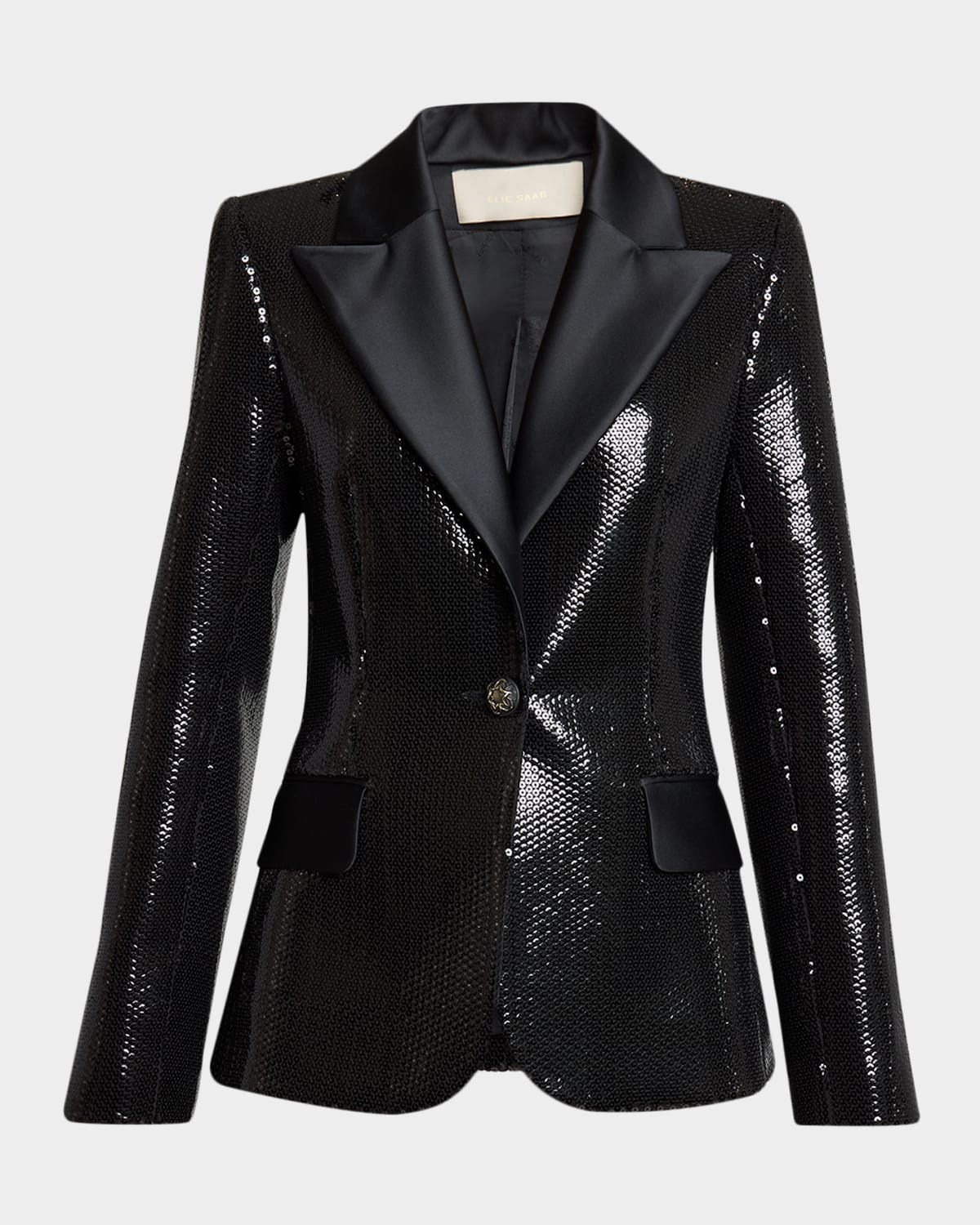 Elie Saab Sequined Satin Single-breasted Blazer Jacket In Black