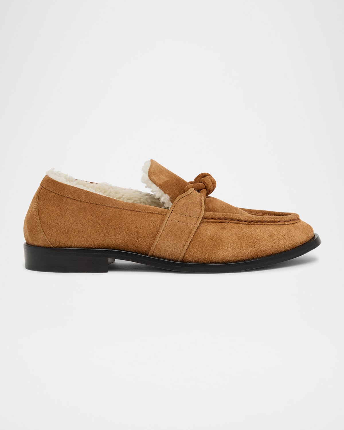 Bottega Veneta Astaire Suede Shearling-lined Knot Loafers In Brown