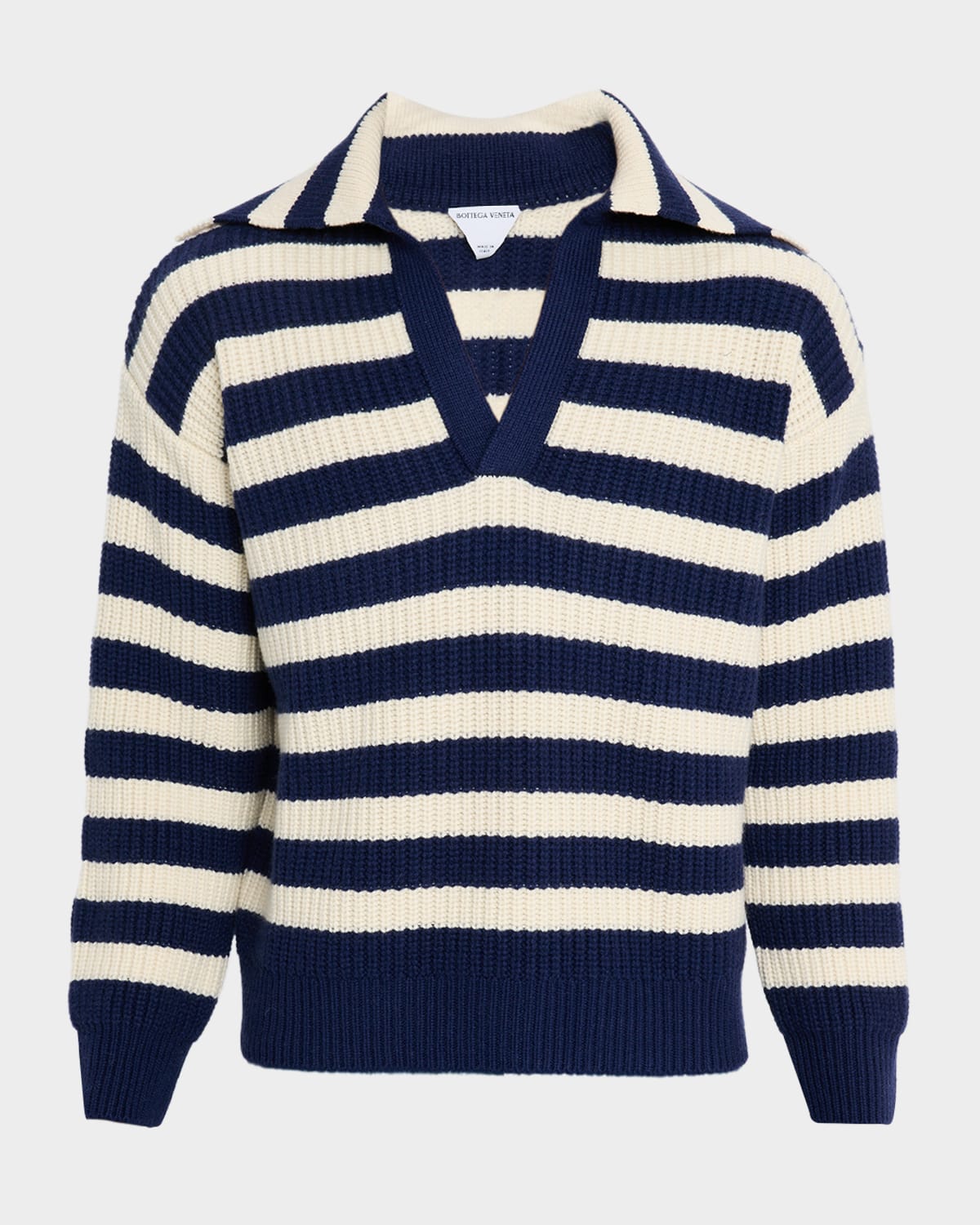 Bottega Veneta Men 's Wool and Cashmere Stripe Knit Johnny-Collar Sweater