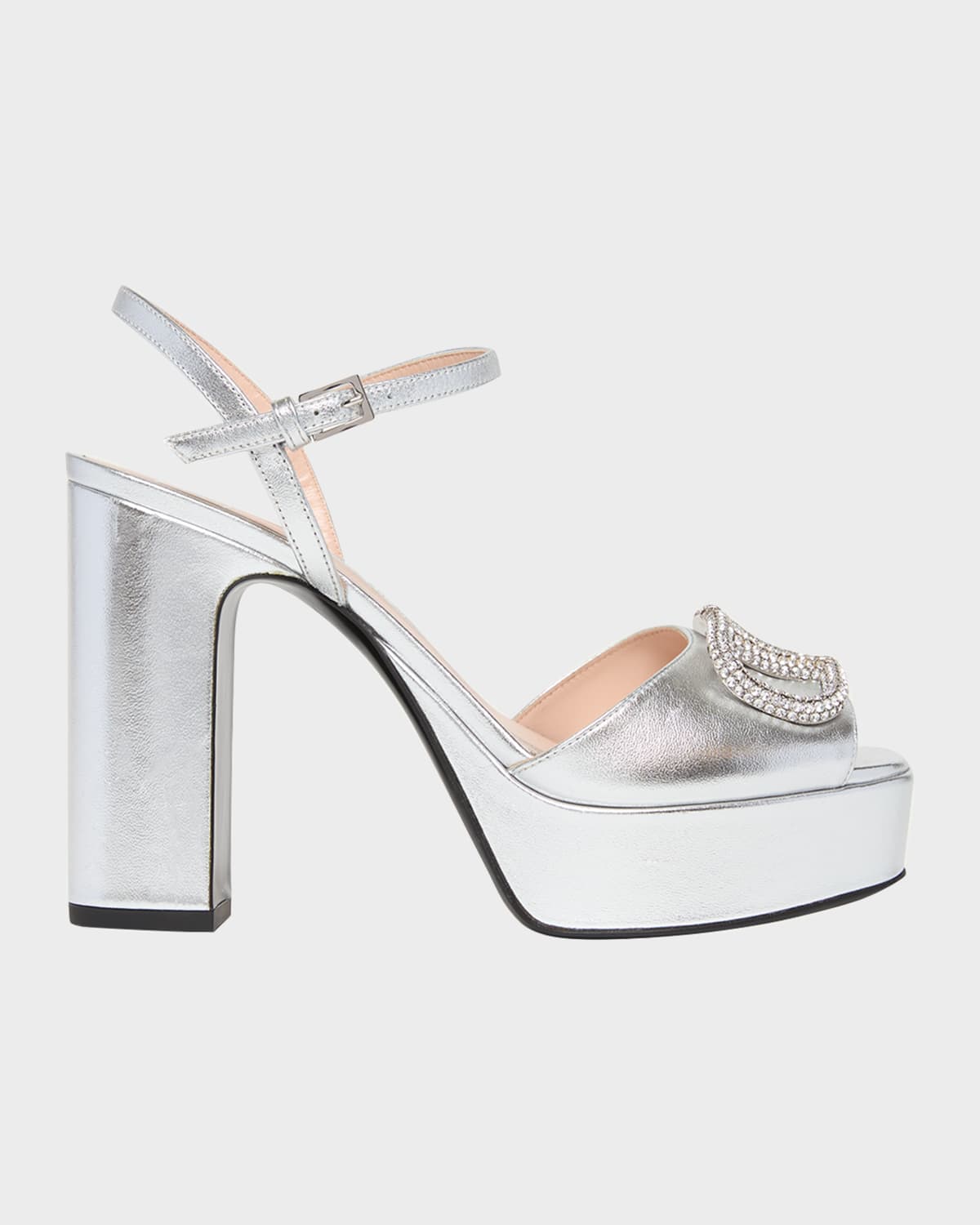 Valentino Garavani 115mm Vlogo Signature Metallic Leather Platform Sandals In Silver