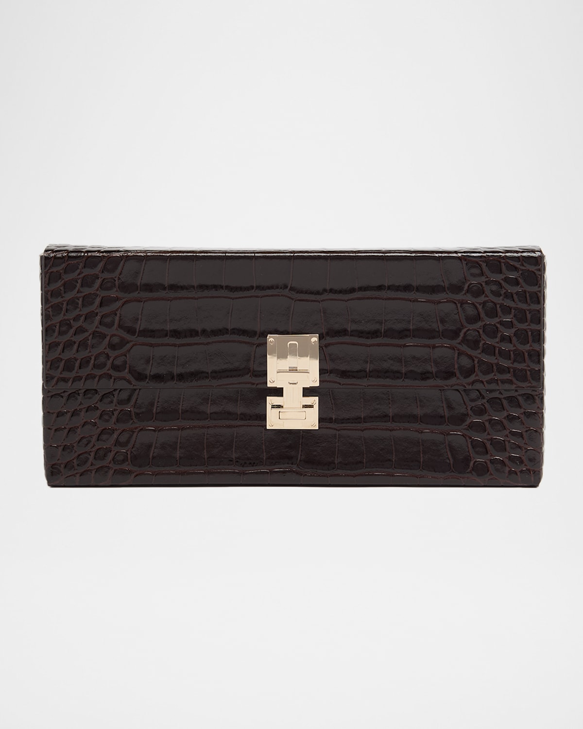 TOM FORD T-Latch Glossed Croc-Effect Leather Clutch Bag