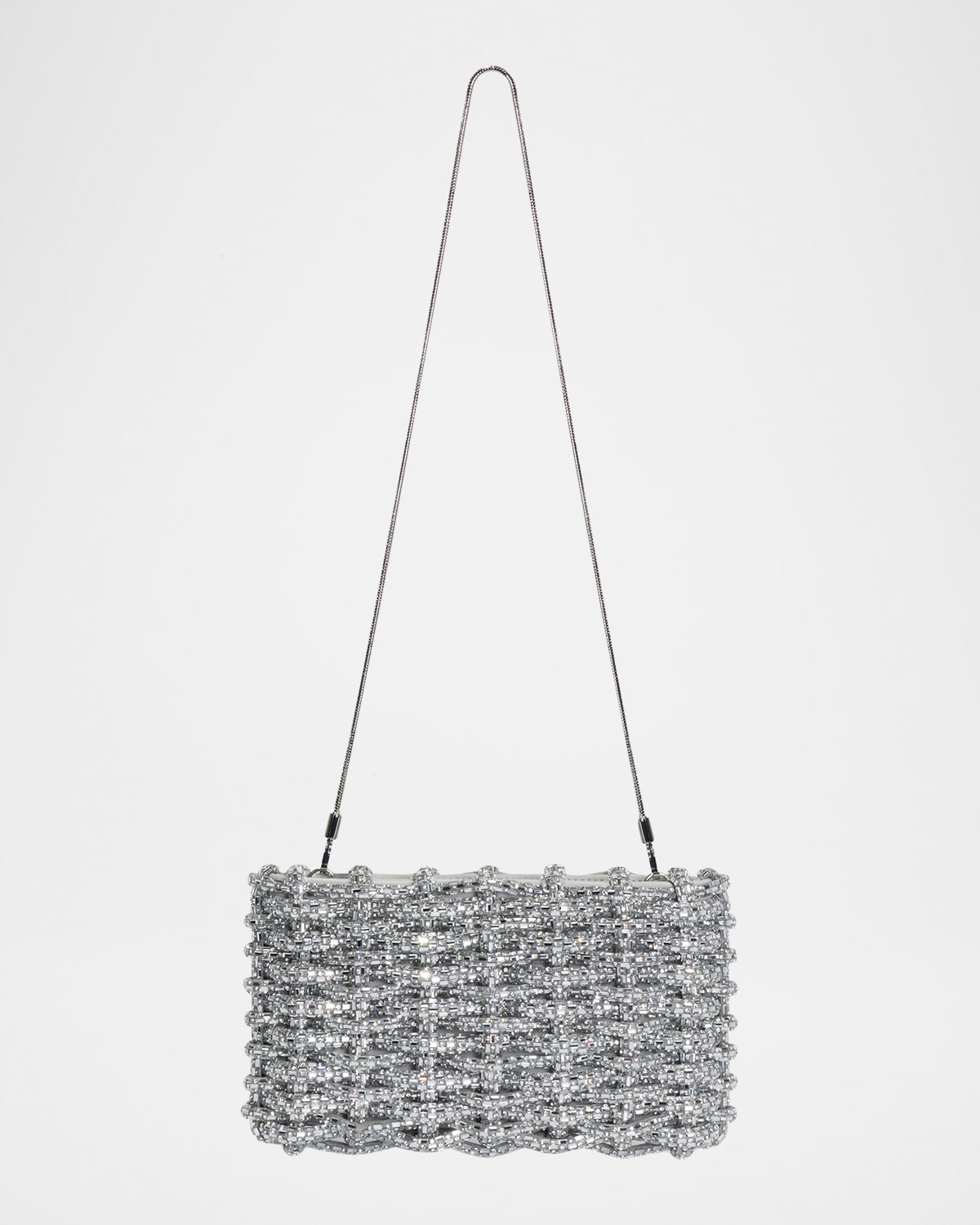 Simkhai Morgan Woven Rhinestone Clutch Bag In Silver