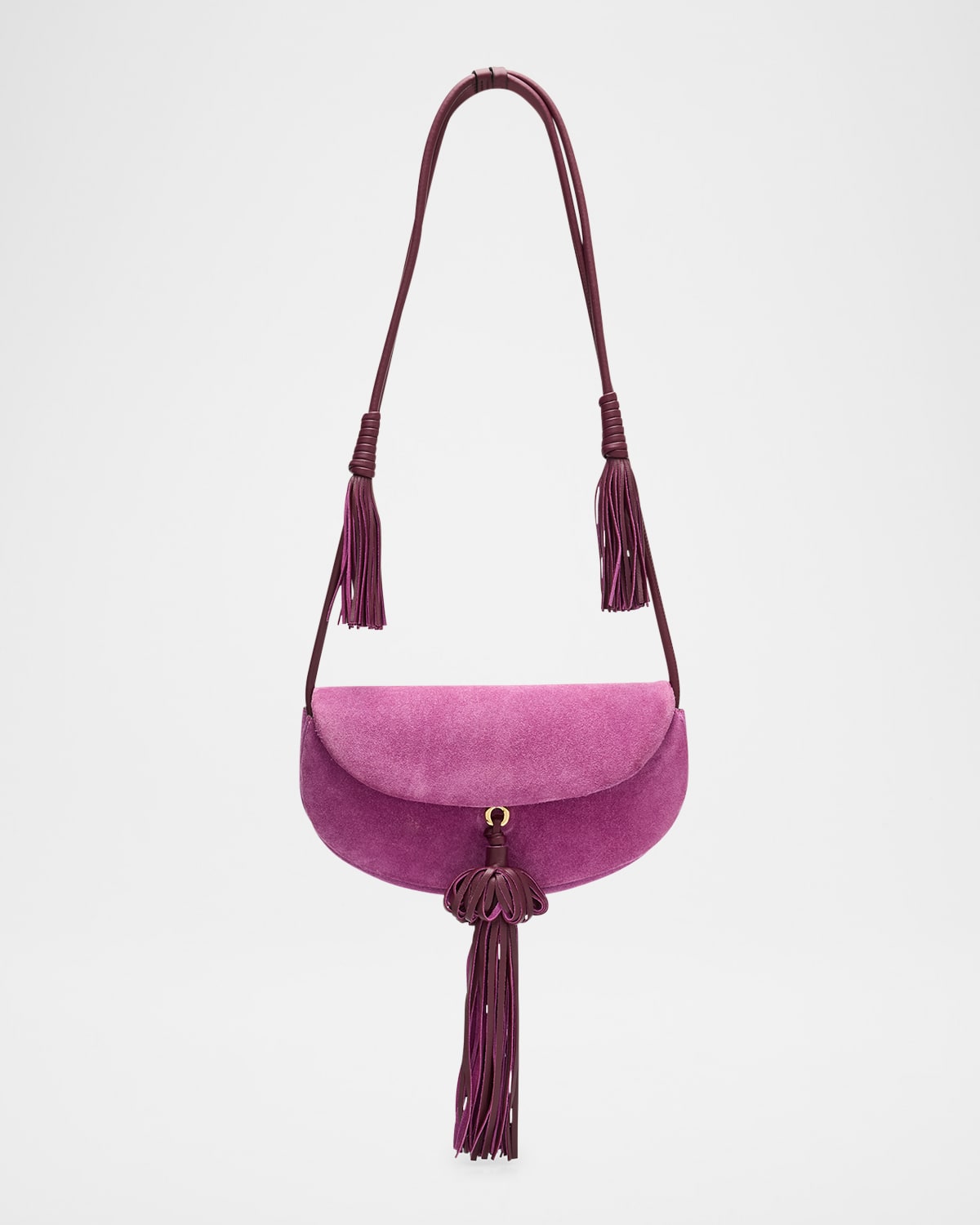 Ulla Johnson Paloma Tassel Suede Shoulder Bag In Purple
