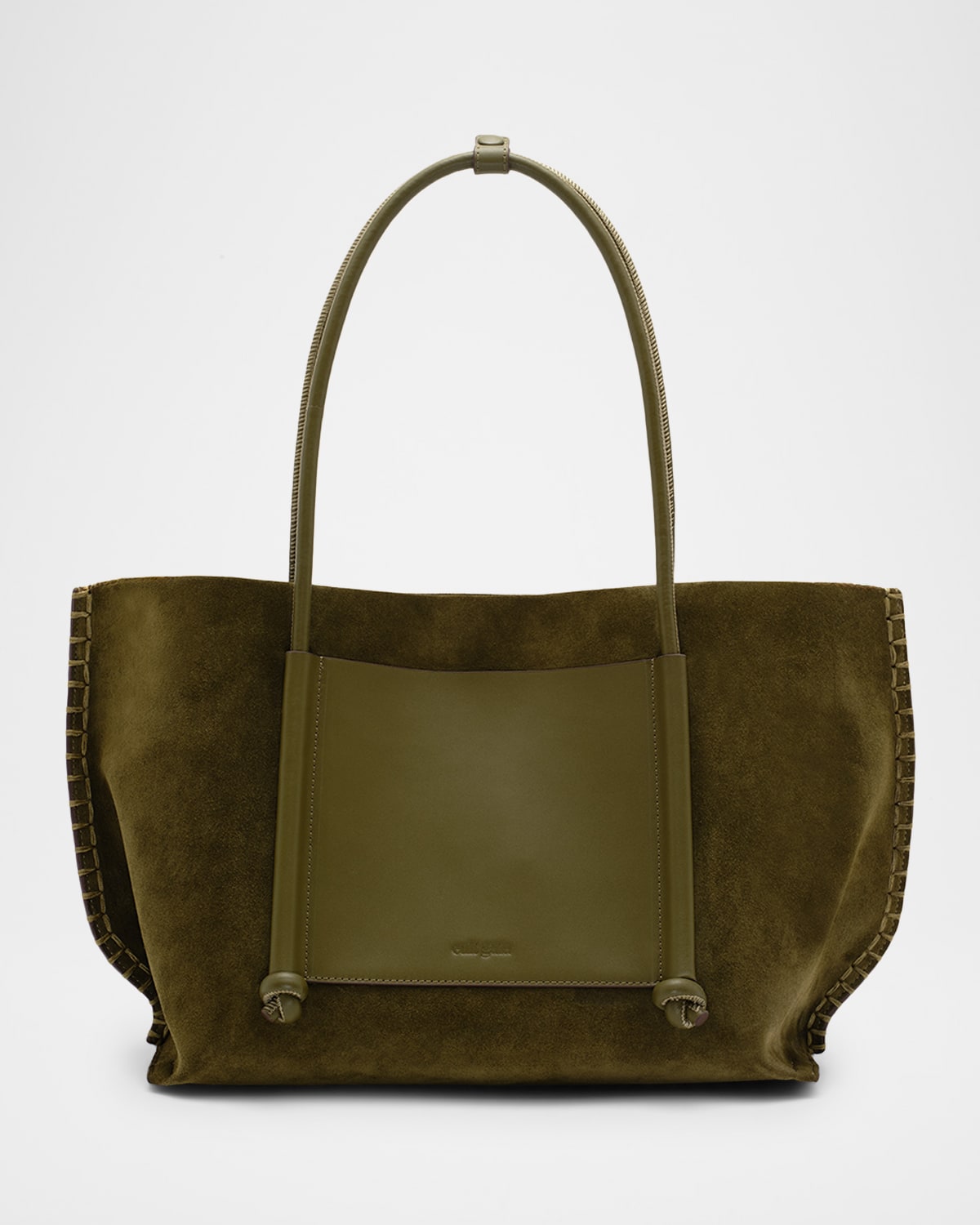 Cult Gaia Rylie Blanket-stitch Suede Tote Bag In Green