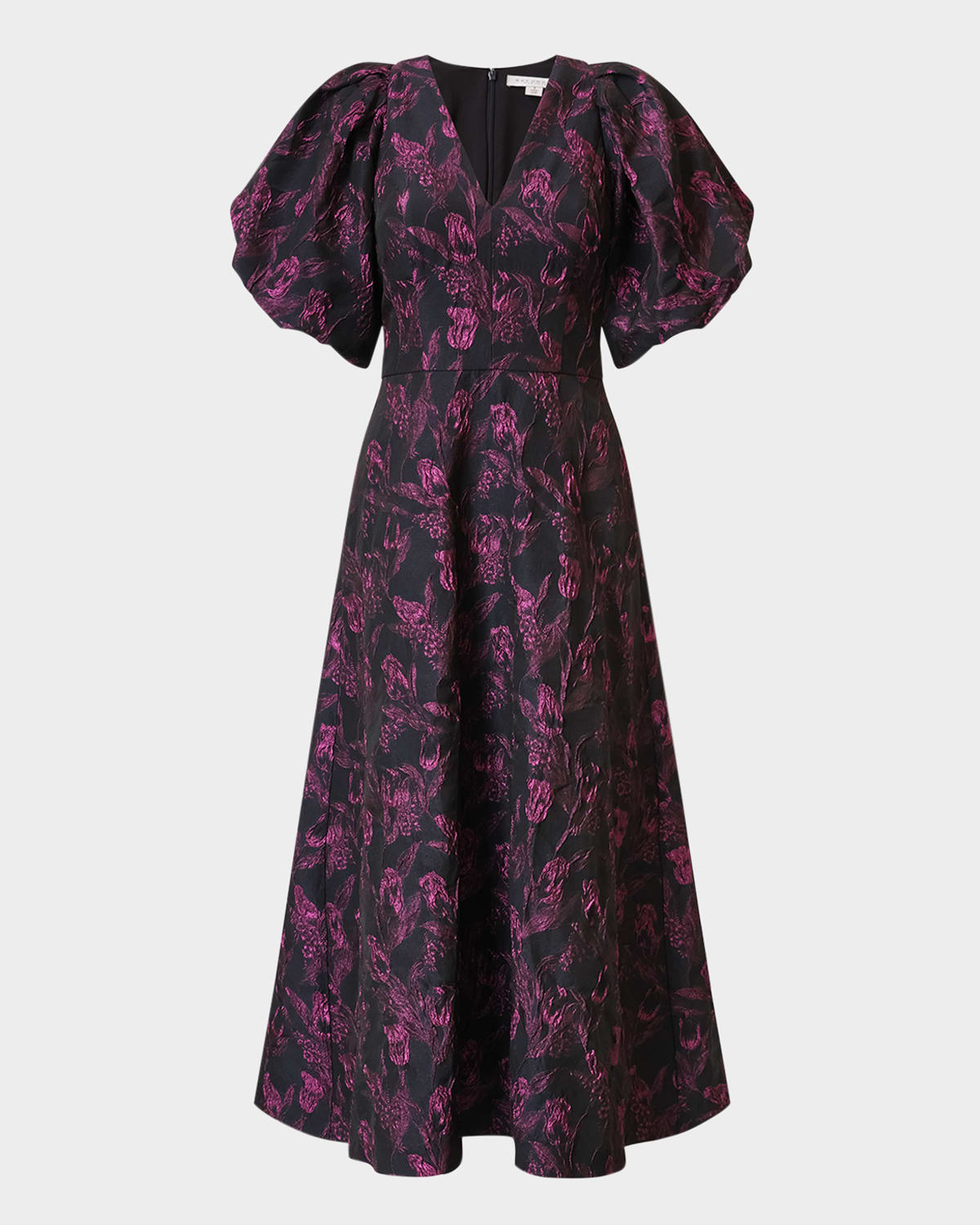 Kay Unger Grace Blouson-sleeve Floral Jacquard Midi Dress